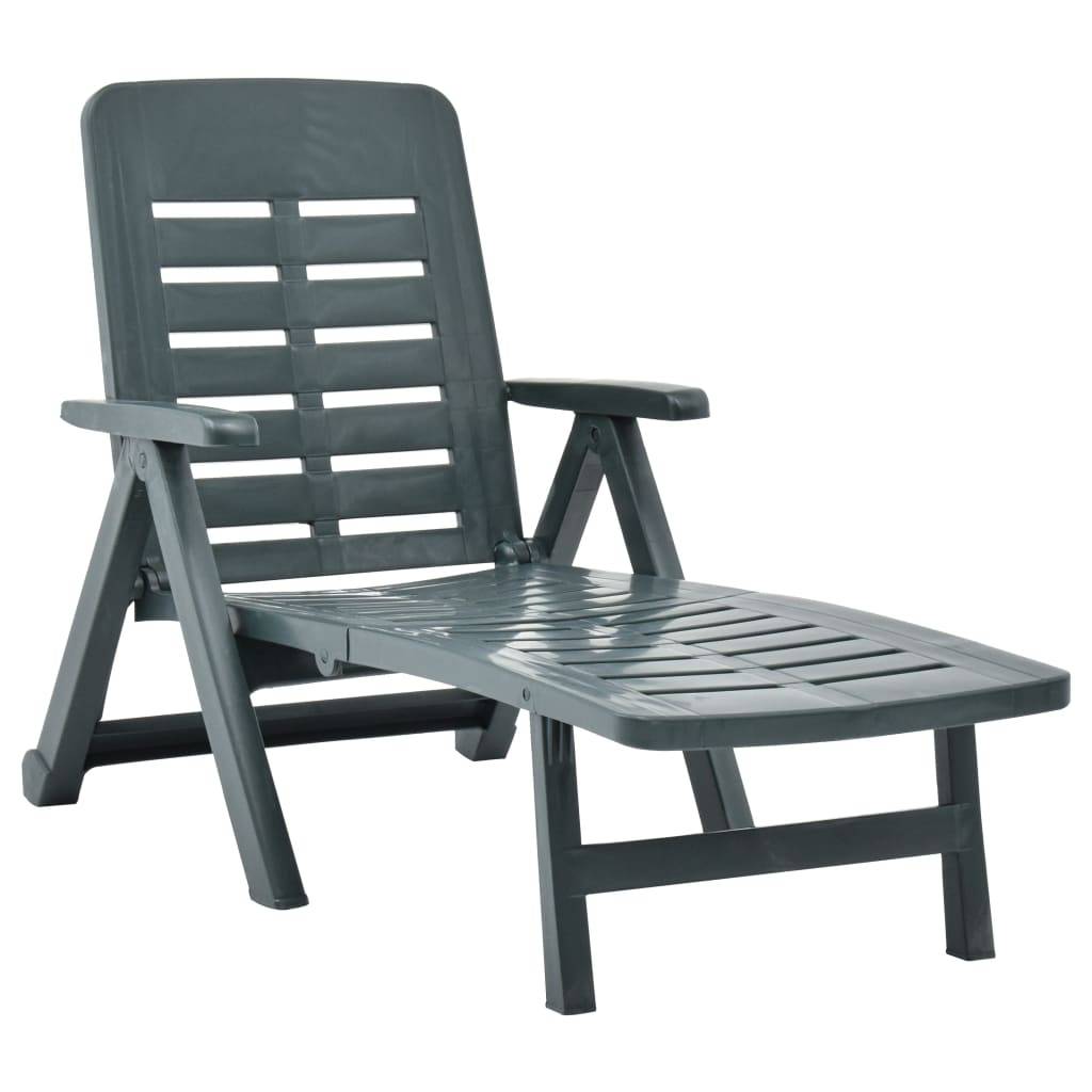 Bain De Soleil pliable, Transat, Chaise longue Plastique Vert MP263 - Image 2
