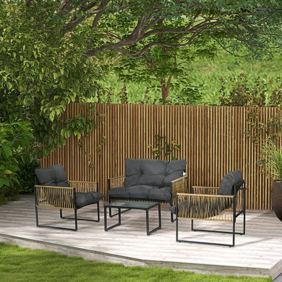 ComfortXL - Salon de jardin 4 places résine tressée balcon canapé fauteuils gris - ComfortXL Outdoor Living - Image 3