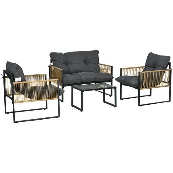ComfortXL - Salon de jardin 4 places résine tressée balcon canapé fauteuils gris - ComfortXL Outdoor Living - Image 1