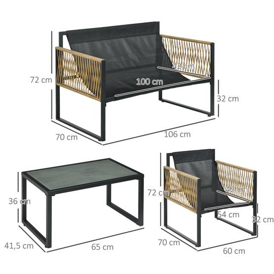 ComfortXL - Salon de jardin 4 places résine tressée balcon canapé fauteuils gris - ComfortXL Outdoor Living - Image 5