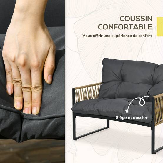 ComfortXL - Salon de jardin 4 places résine tressée balcon canapé fauteuils gris - ComfortXL Outdoor Living - Image 7