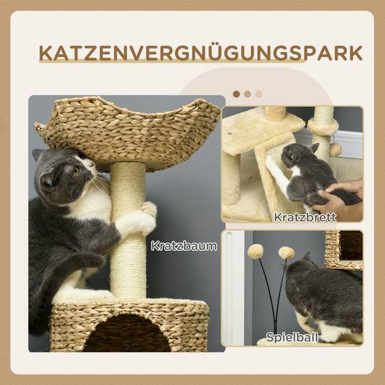Arbre à chat bois peluche chats jeu griffes repos 45x40x116cm beige - ComfortXL Outdoor Living - Image 9