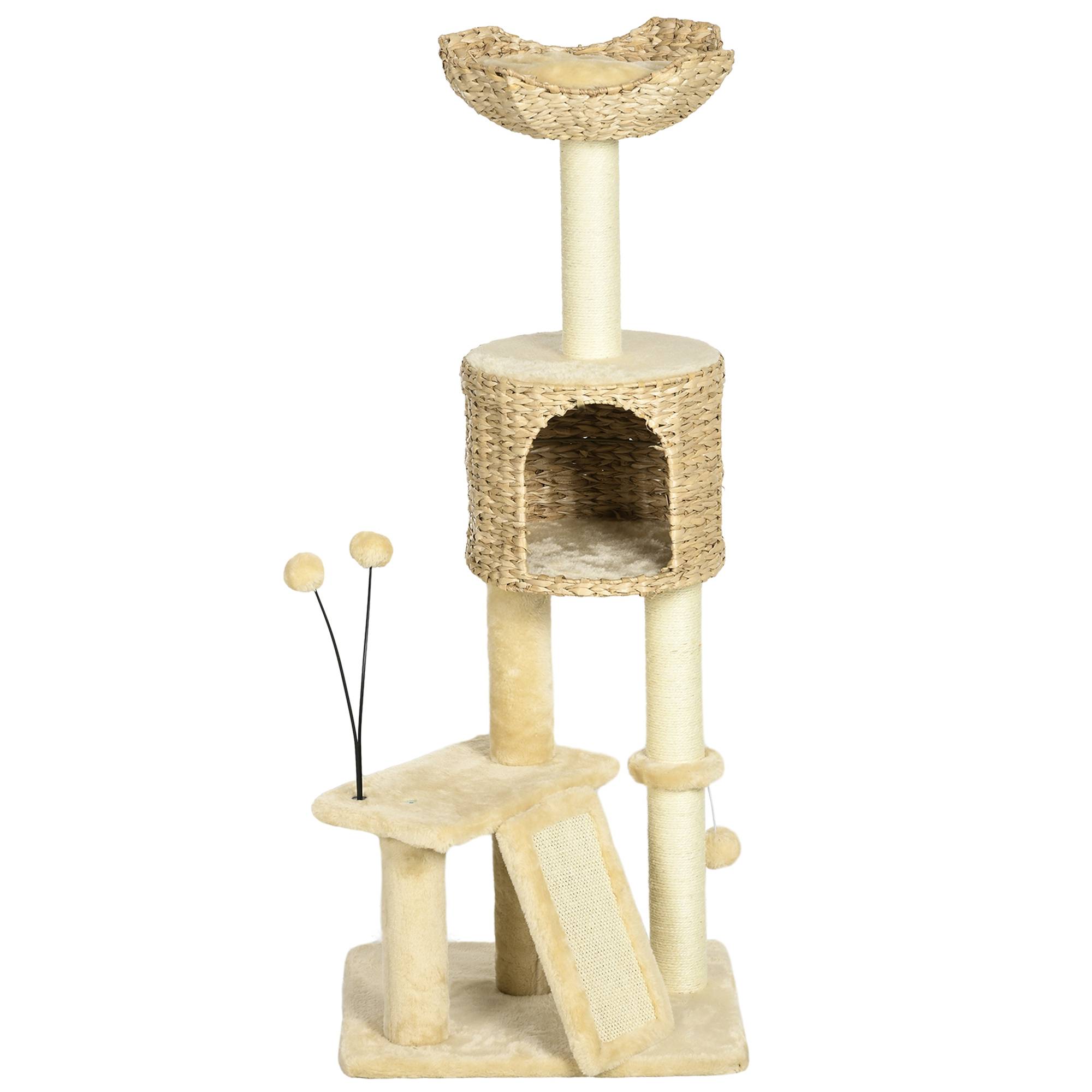 Arbre à chat bois peluche chats jeu griffes repos 45x40x116cm beige - ComfortXL Outdoor Living - Image 2