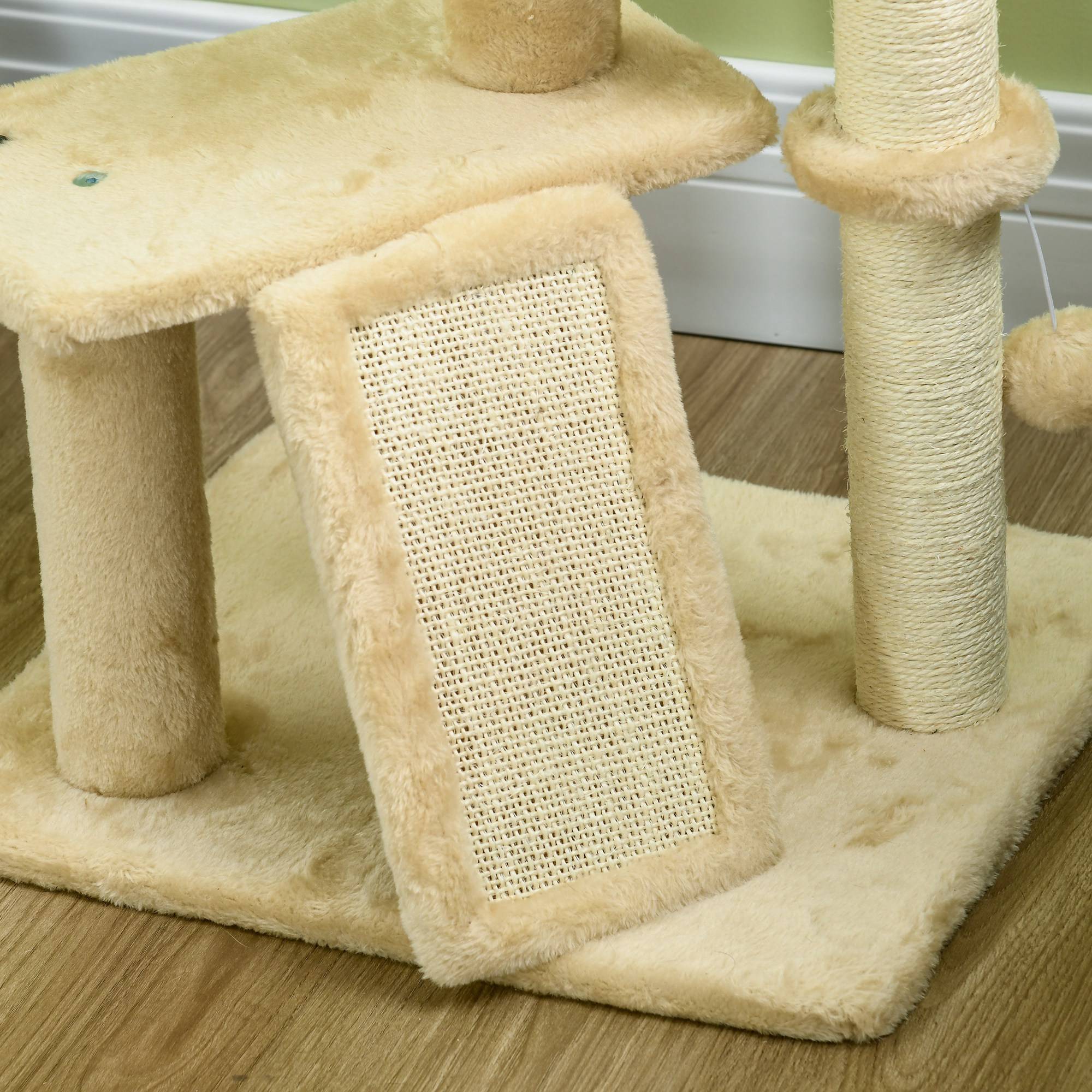 Arbre à chat bois peluche chats jeu griffes repos 45x40x116cm beige - ComfortXL Outdoor Living - Image 10