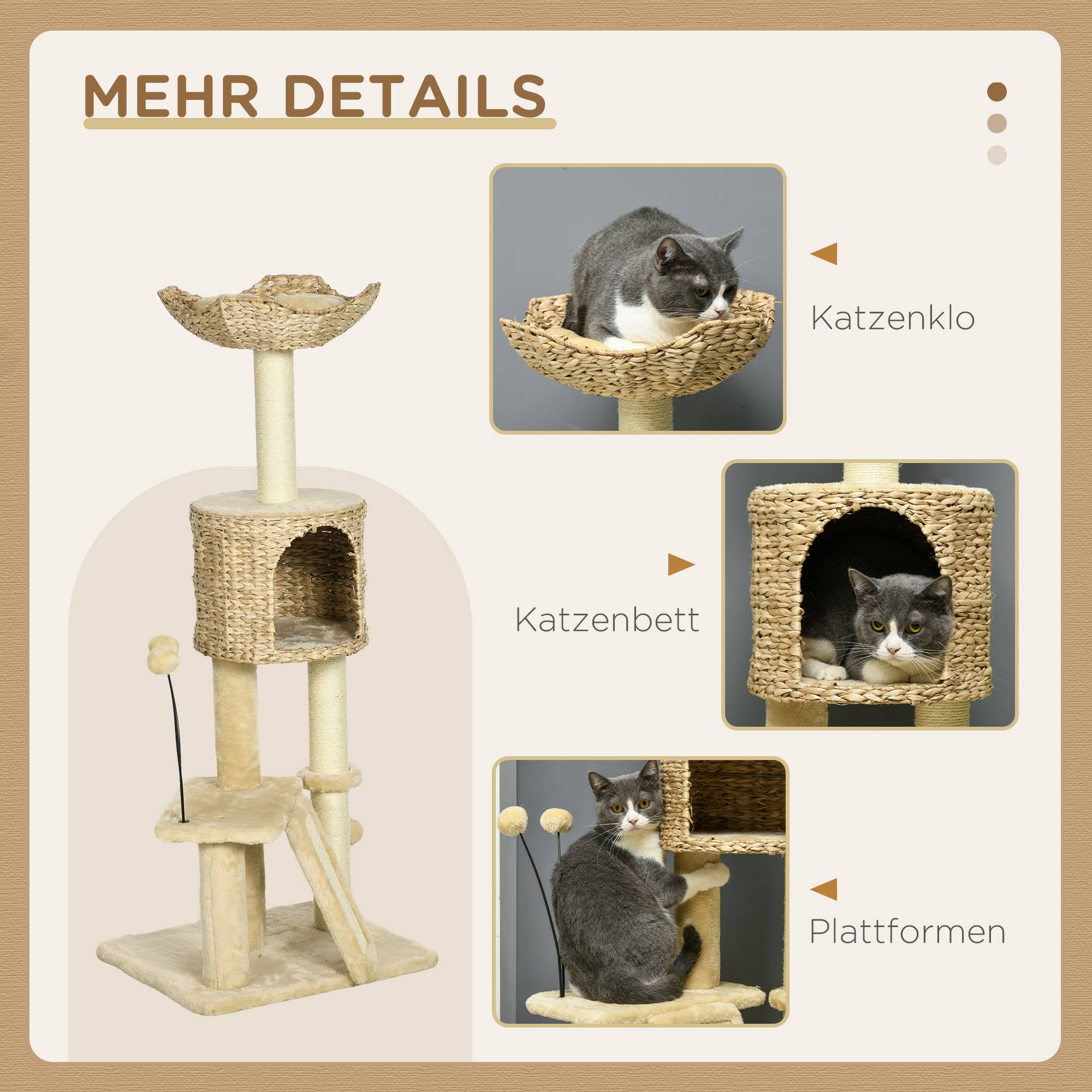 Arbre à chat bois peluche chats jeu griffes repos 45x40x116cm beige - ComfortXL Outdoor Living - Image 8