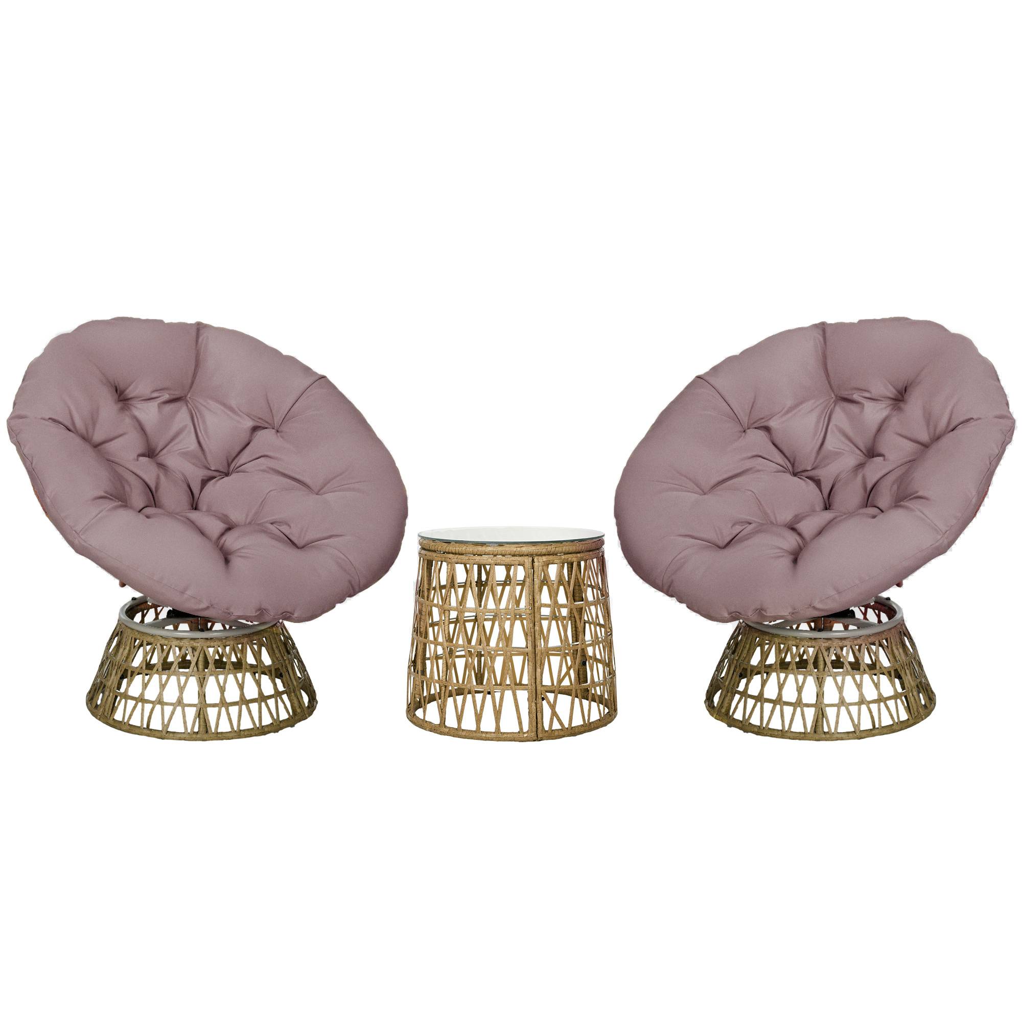 Outsunny - Ensemble salon de jardin 3 pièces avec 2 fauteuils papasan, 1 table ronde et 2 coussins - polyester résine tressée marron - Outsunny - Image 1
