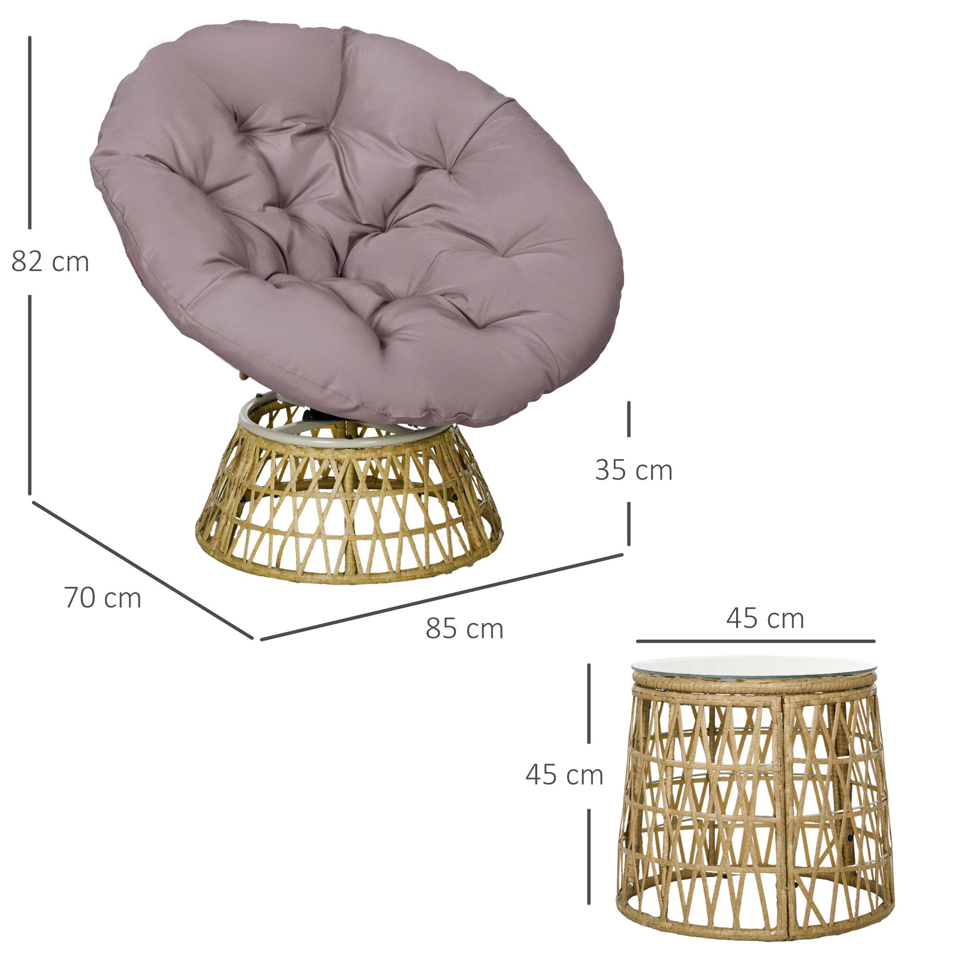 Outsunny - Ensemble salon de jardin 3 pièces avec 2 fauteuils papasan, 1 table ronde et 2 coussins - polyester résine tressée marron - Outsunny - Image 3