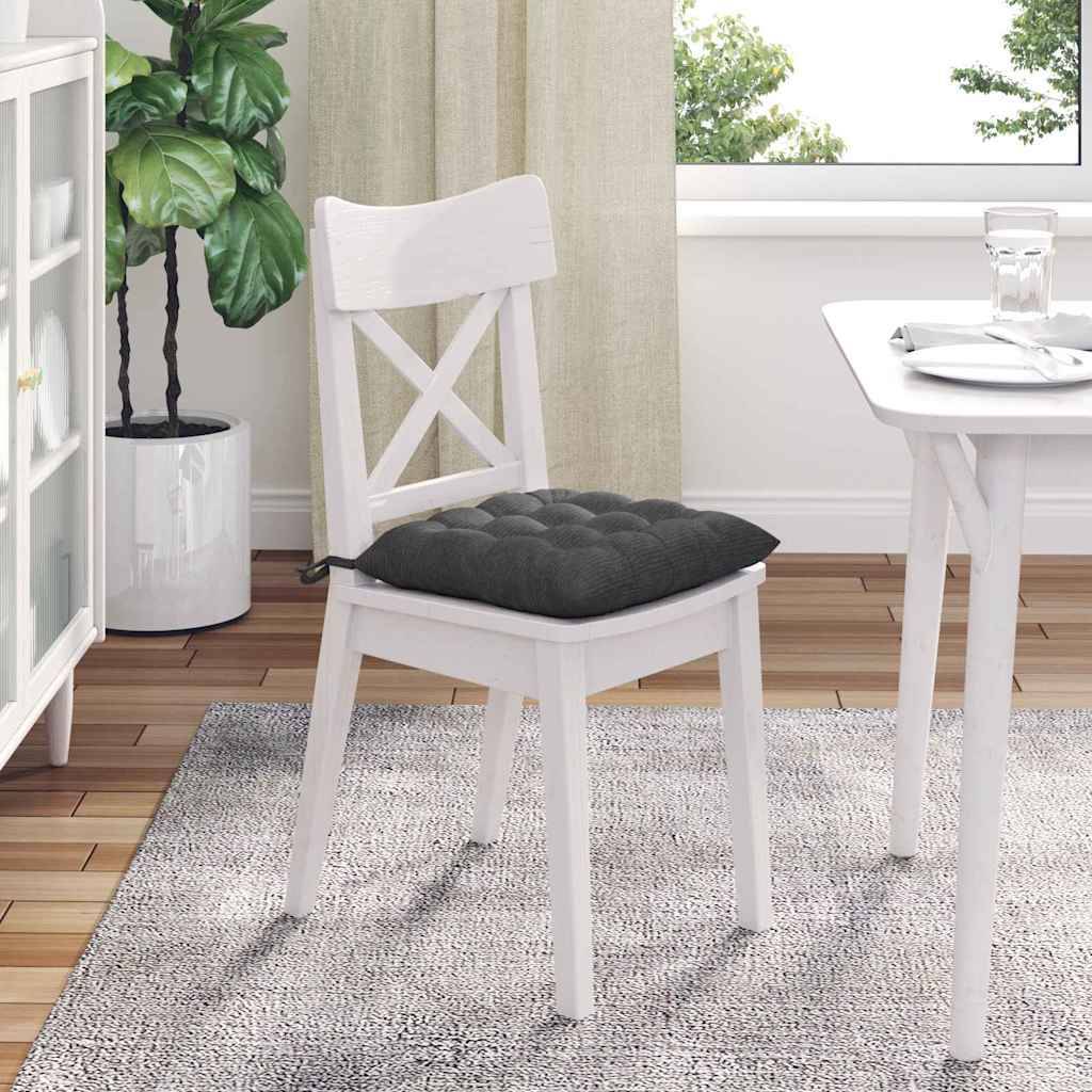Galettes de Chaise Velours Côtelé Housses Amovibles Lot de 4 pour Salon Gris Foncé 40x40x6 cm – ComfortXL Outdoor Living - Image 4