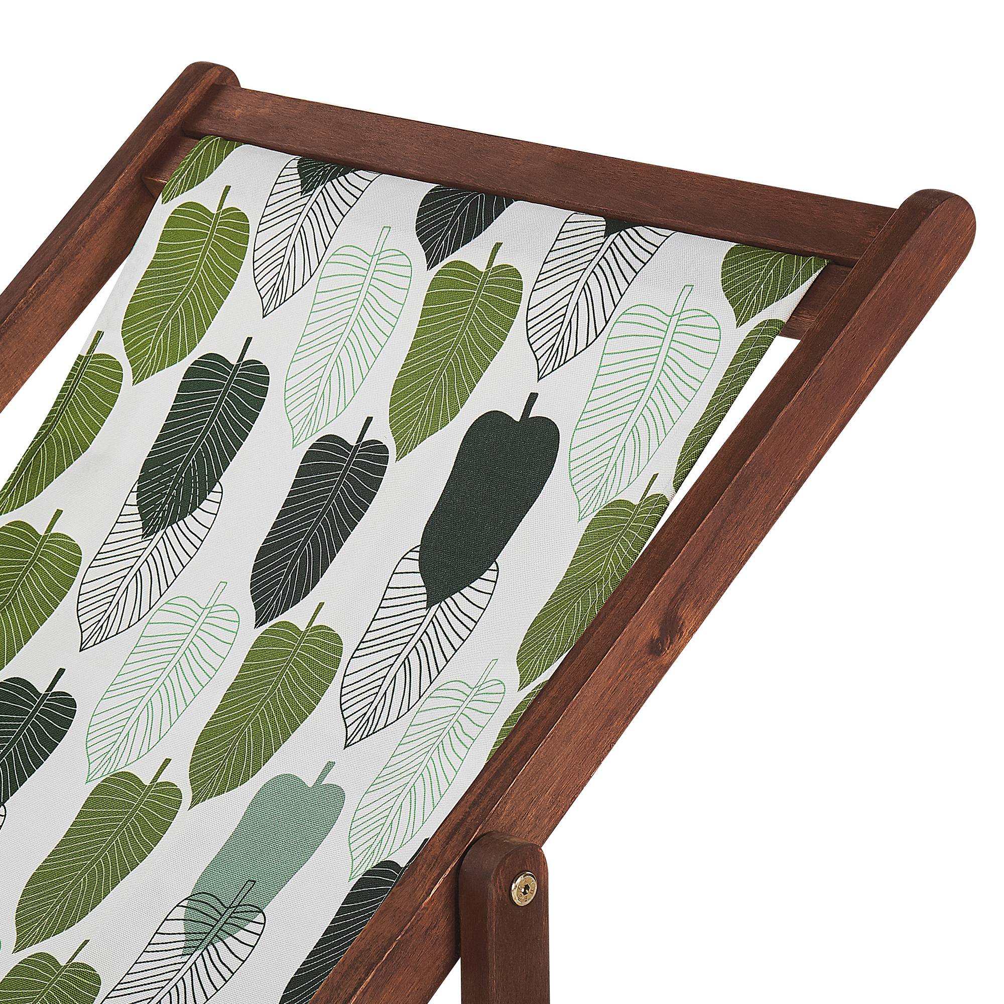 Beliani - 2 Transats Chiliennes Pliantes et Réglables en Bois d'Acacia Foncé et Textile Motif Feuillage avec Toiles de Remplacement - Image 5