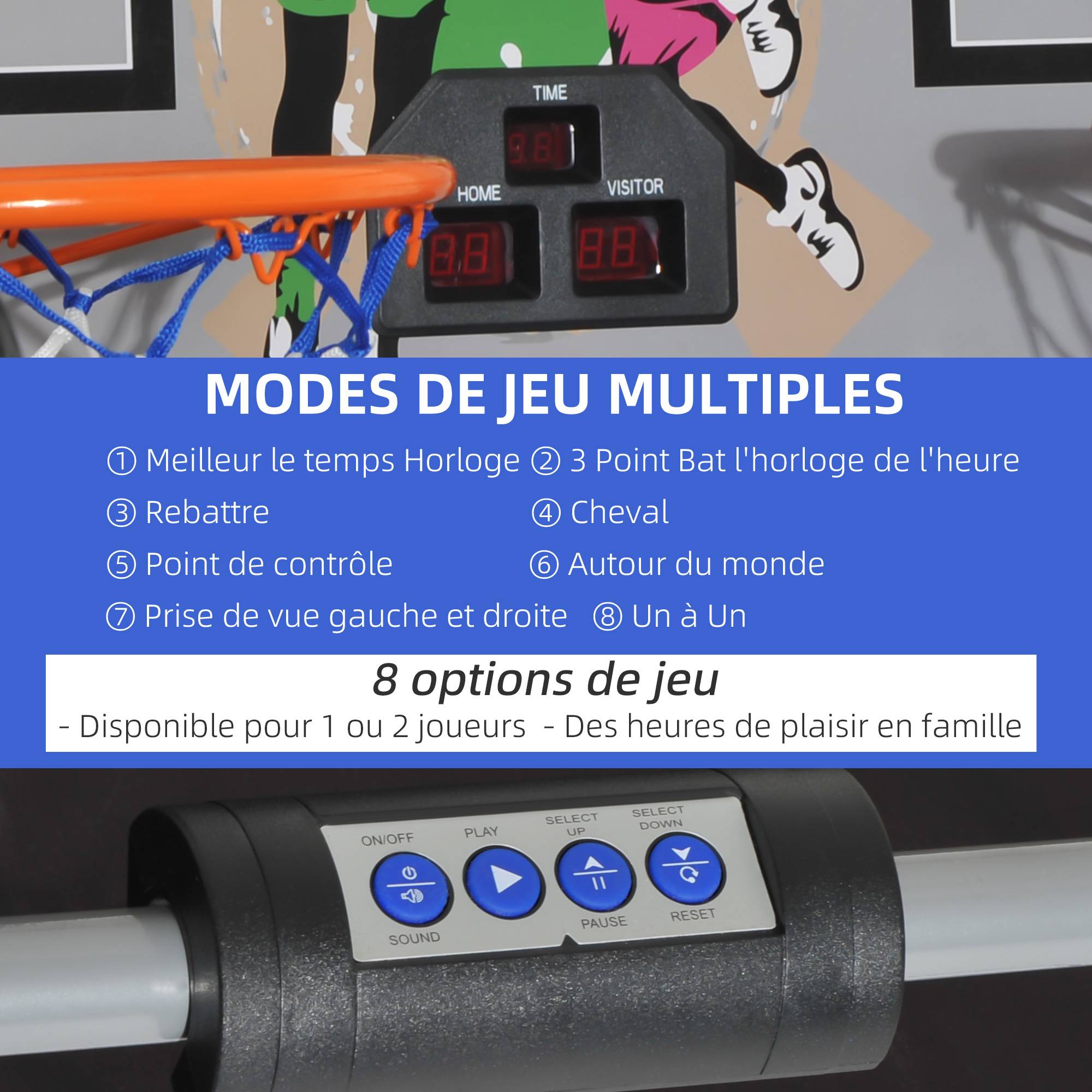 Jeu de Basketball Arcade Pliable à 2 Paniers avec Scoreur Électronique, 8 Modes de Jeu, 4 Ballons, 205 cm - Image 6