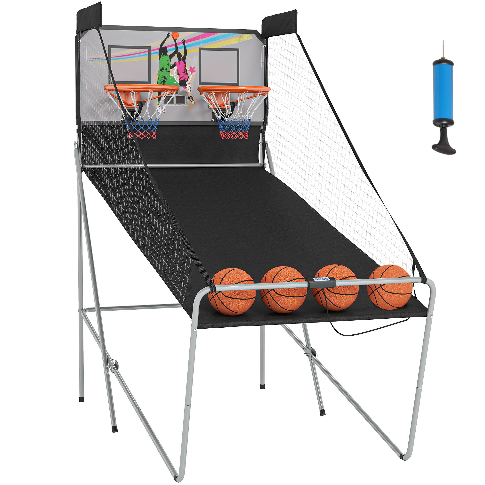 Jeu de Basketball Arcade Pliable à 2 Paniers avec Scoreur Électronique, 8 Modes de Jeu, 4 Ballons, 205 cm - Image 1