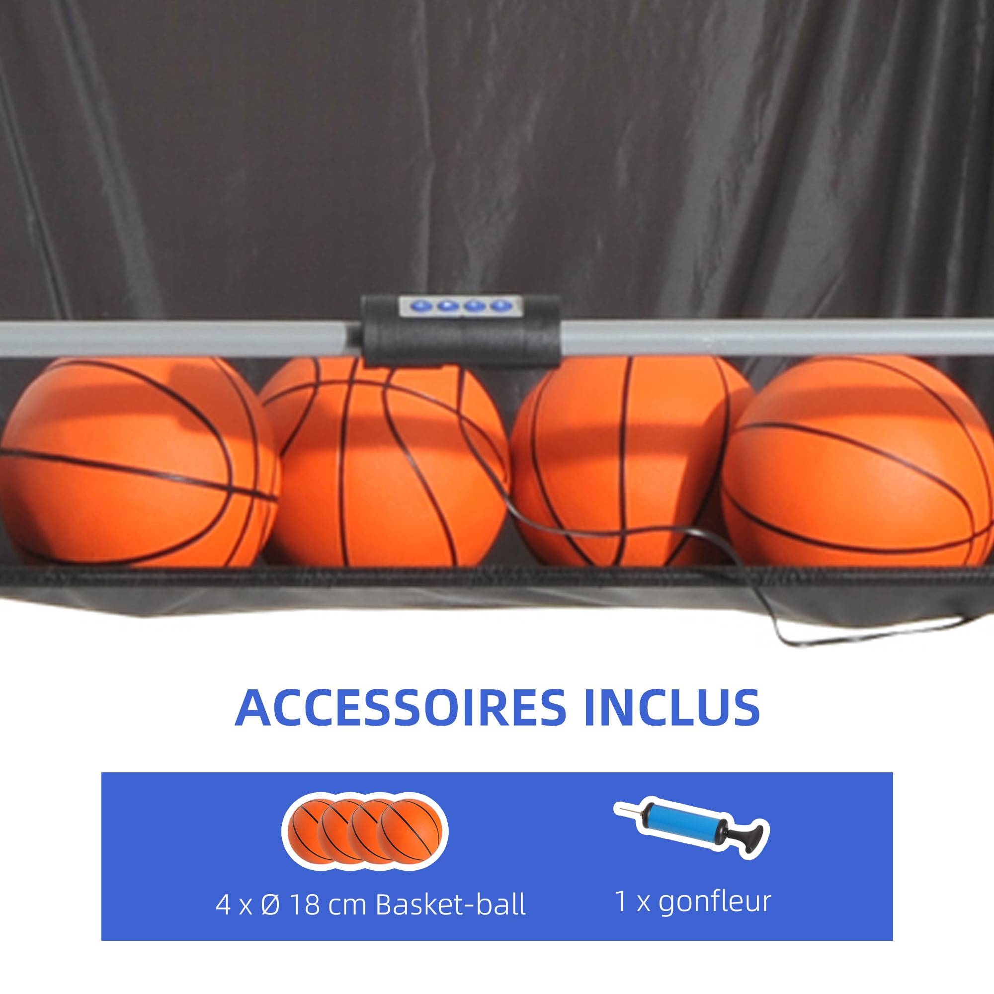 Jeu de Basketball Arcade Pliable à 2 Paniers avec Scoreur Électronique, 8 Modes de Jeu, 4 Ballons, 205 cm - Image 7