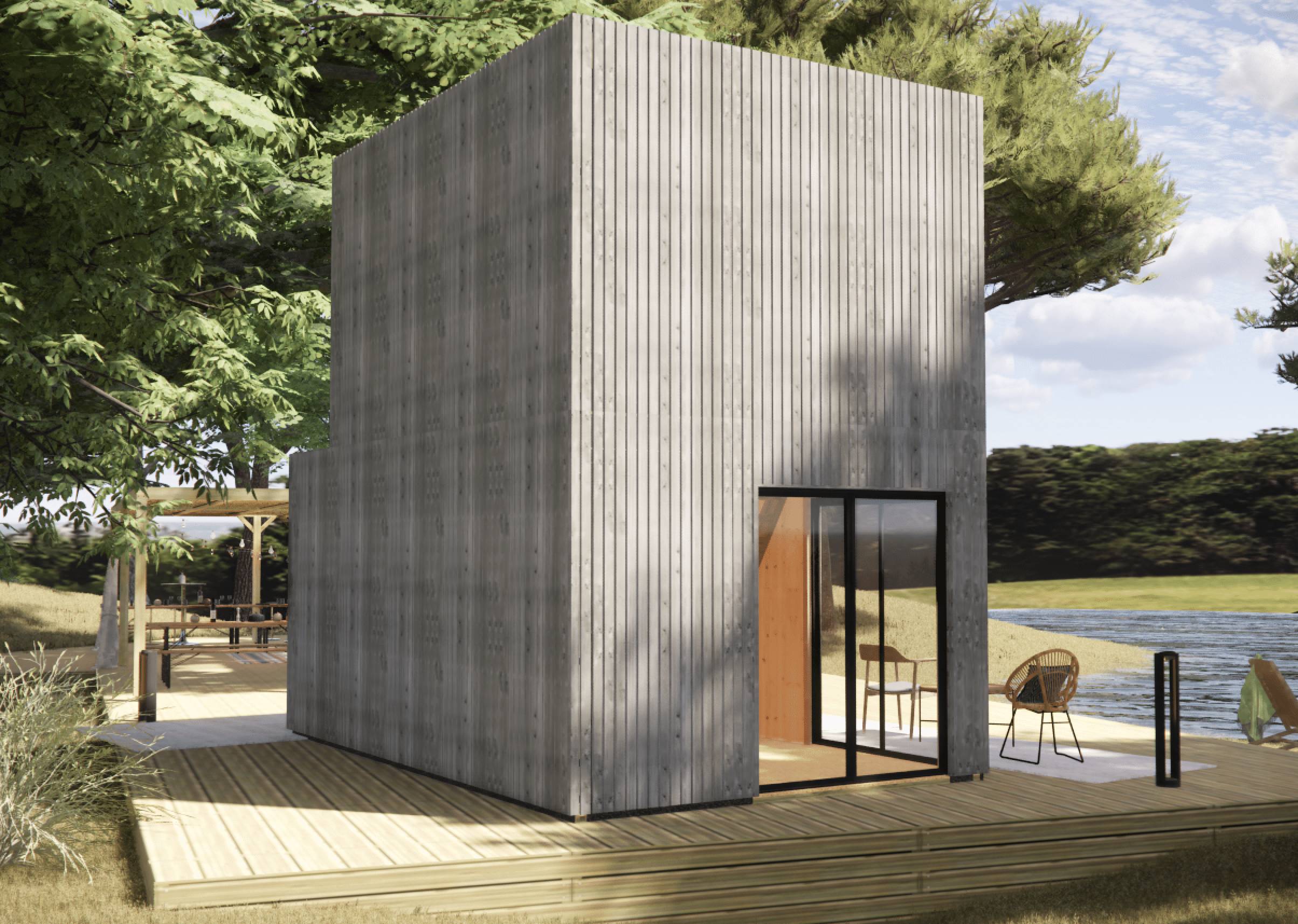 Bureau de jardin 4 saisons en bois 5,5 x 3,5 x 2,7 m / isolation RE2020 avec plancher isolé avec mezzanine et terrasse - Image 10