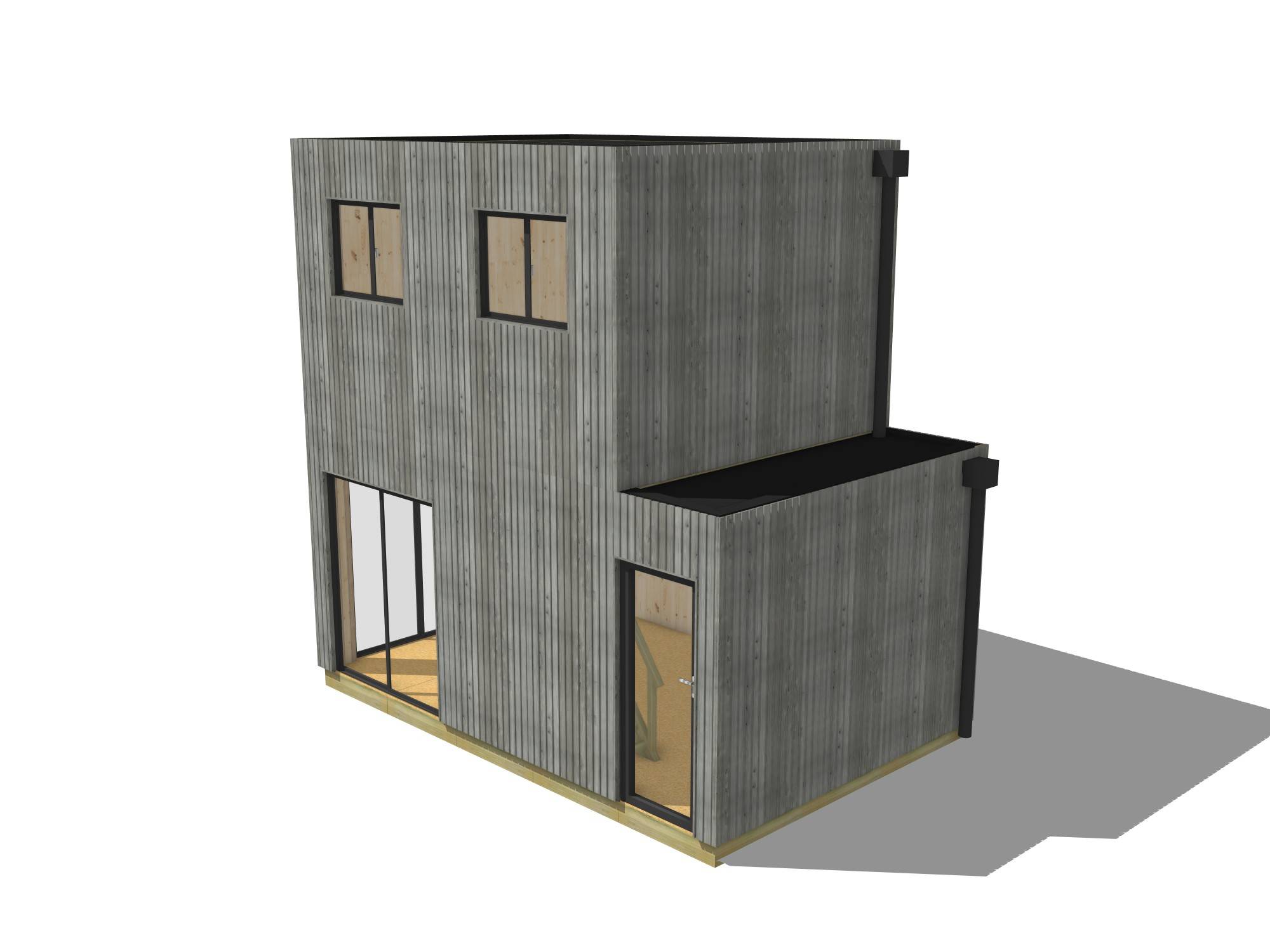 Bureau de jardin 4 saisons en bois 5,5 x 3,5 x 2,7 m / isolation RE2020 avec plancher isolé avec mezzanine et terrasse - Image 2