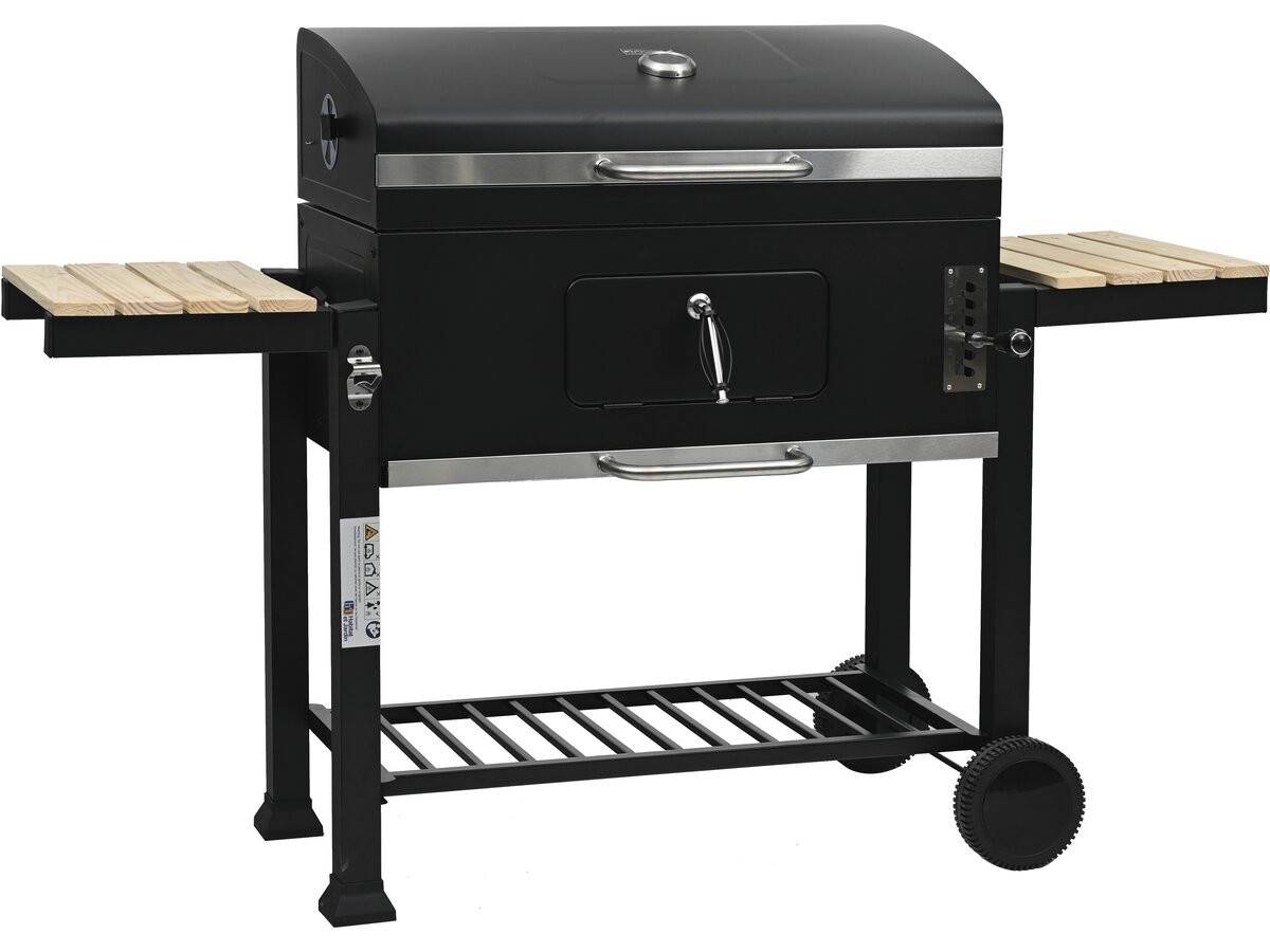 Barbecue Charbon Avec Tablettes Latérales Et Grilles Réglables "marquis" - Noir -habitat Et Jardin