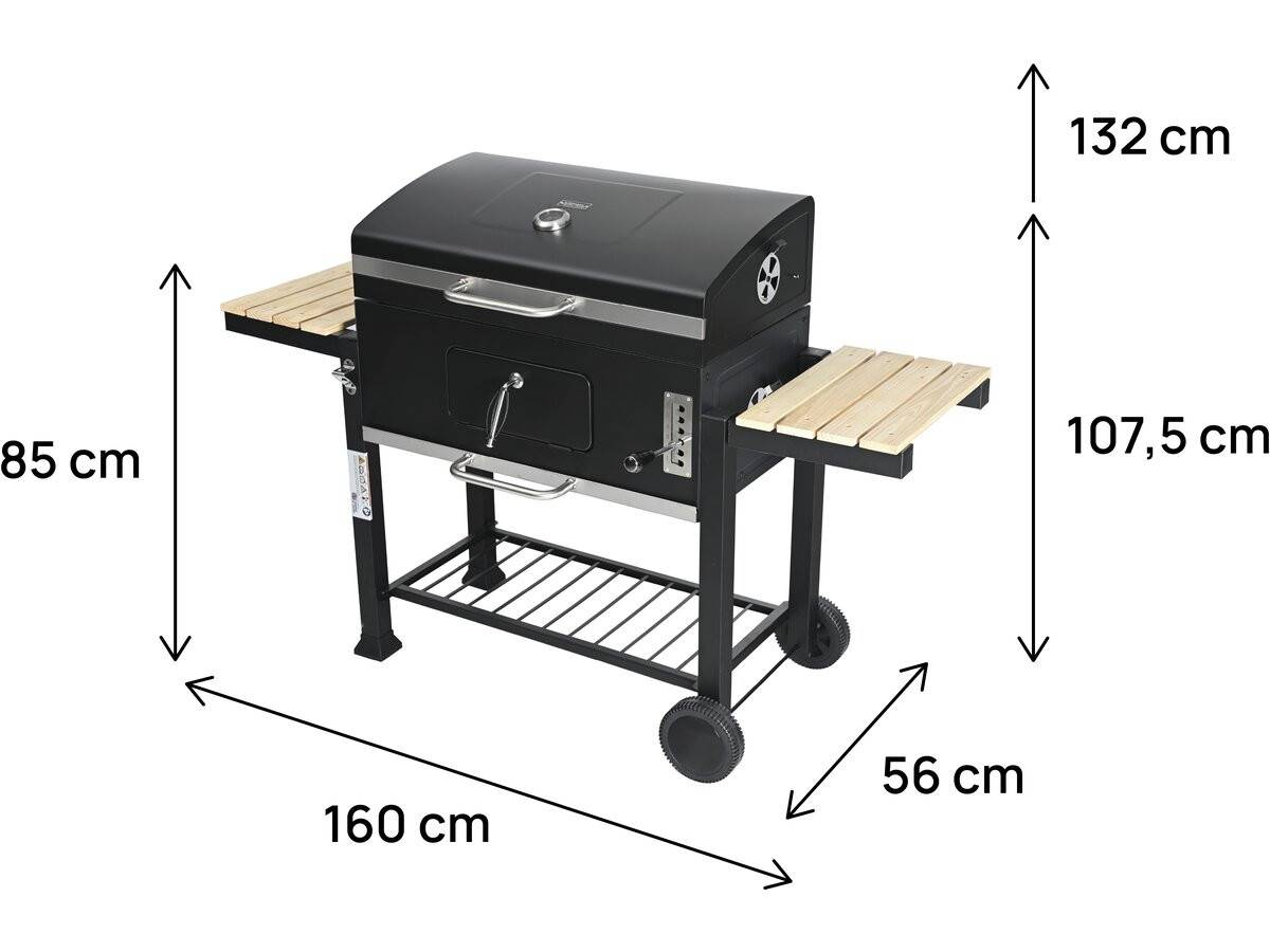 Barbecue Charbon Avec Tablettes Latérales Et Grilles Réglables "marquis" - Noir -habitat Et Jardin - Image 3