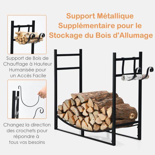 Helloshop26 - Range bûche intérieur avec 2 crochets amovible pour bois de chauffage 84 x 33 x 76 cm charge 50 kg cadre en fer - Image 5