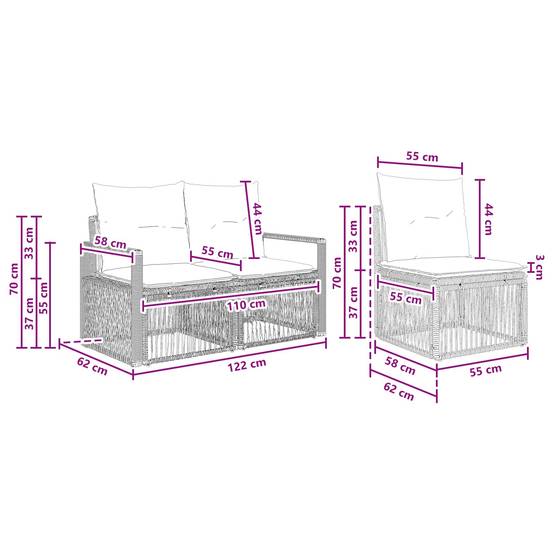 Vidaxl - Ensemble de canapé de jardin 4 pcs-Salons de jardin 4 place Gris polyrotin 300381 - Image 7