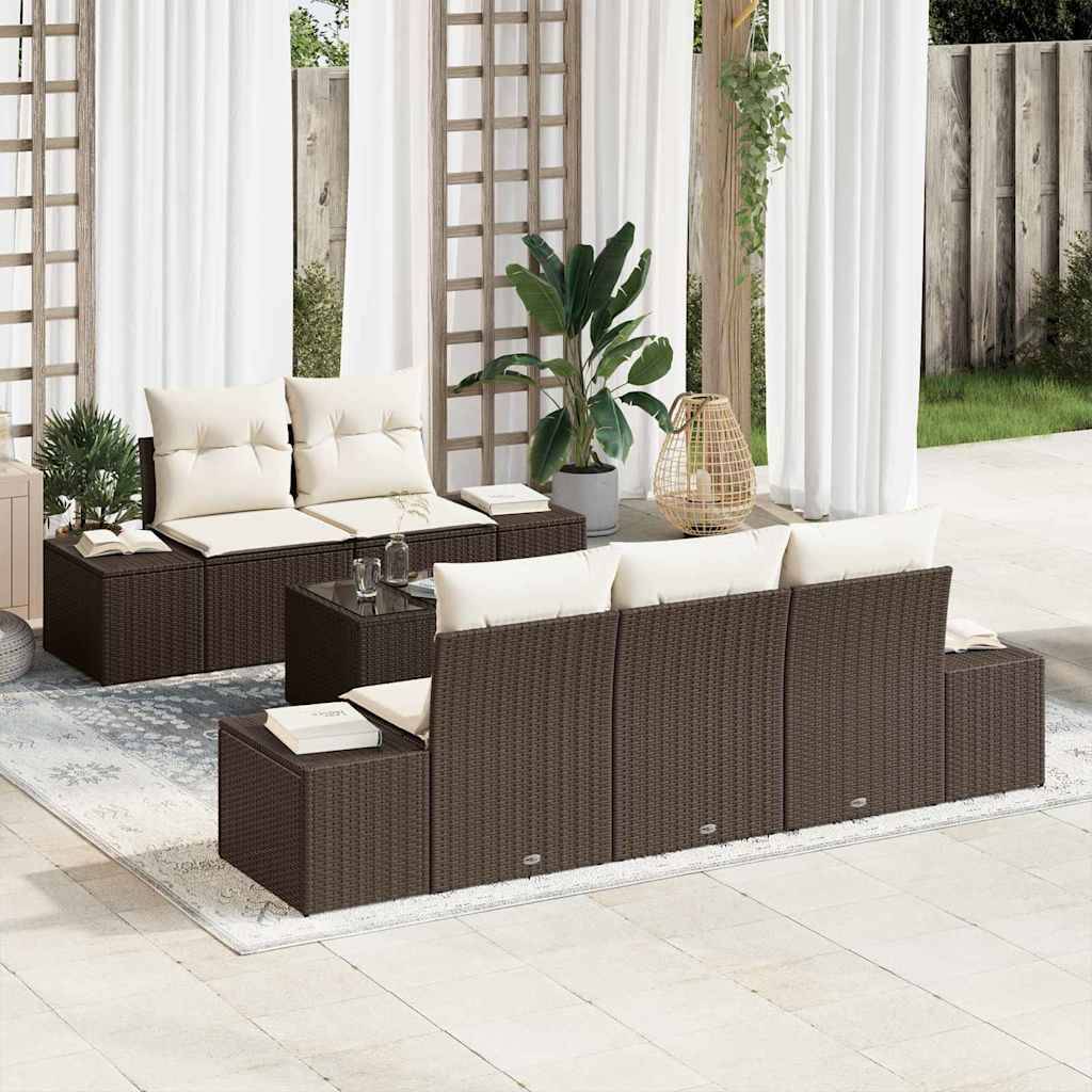 Salon de Jardin 6 Places Modulable en Polyrotin avec Rangement et Table Basse Terrasse Marron – ComfortXL Outdoor Living - Image 1