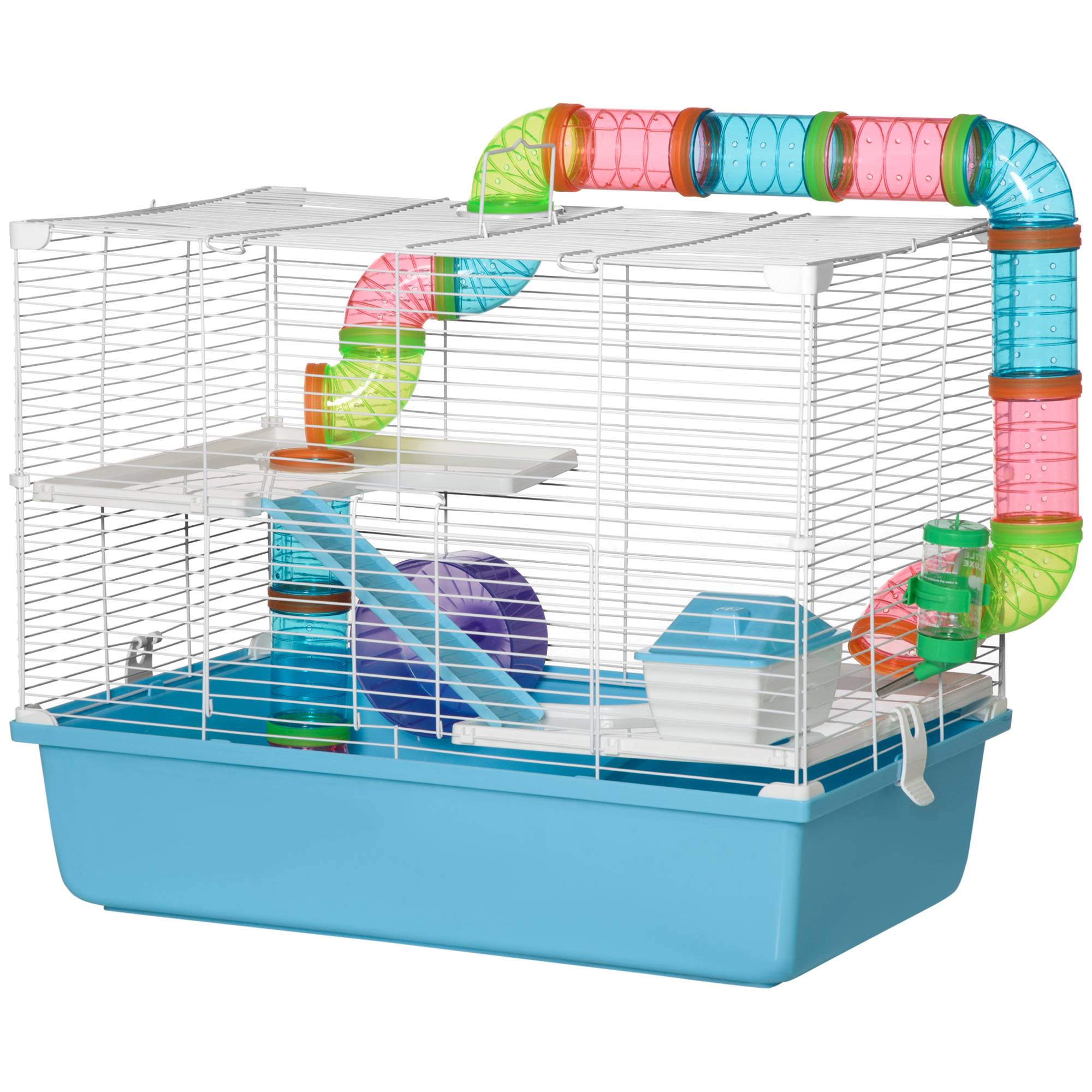 Cage hamster acier PP rongeur intérieur 3 niveaux tunnel 59x36x47cm bleu - ComfortXL Outdoor Living - Image 2