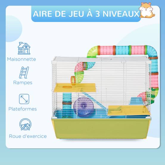 Cage hamster acier PP rongeur intérieur 3 niveaux tunnel 59x36x47cm bleu - ComfortXL Outdoor Living - Image 6
