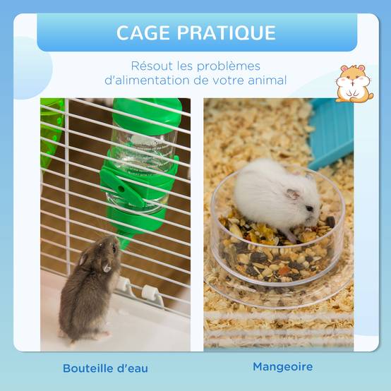 Cage hamster acier PP rongeur intérieur 3 niveaux tunnel 59x36x47cm bleu - ComfortXL Outdoor Living - Image 7
