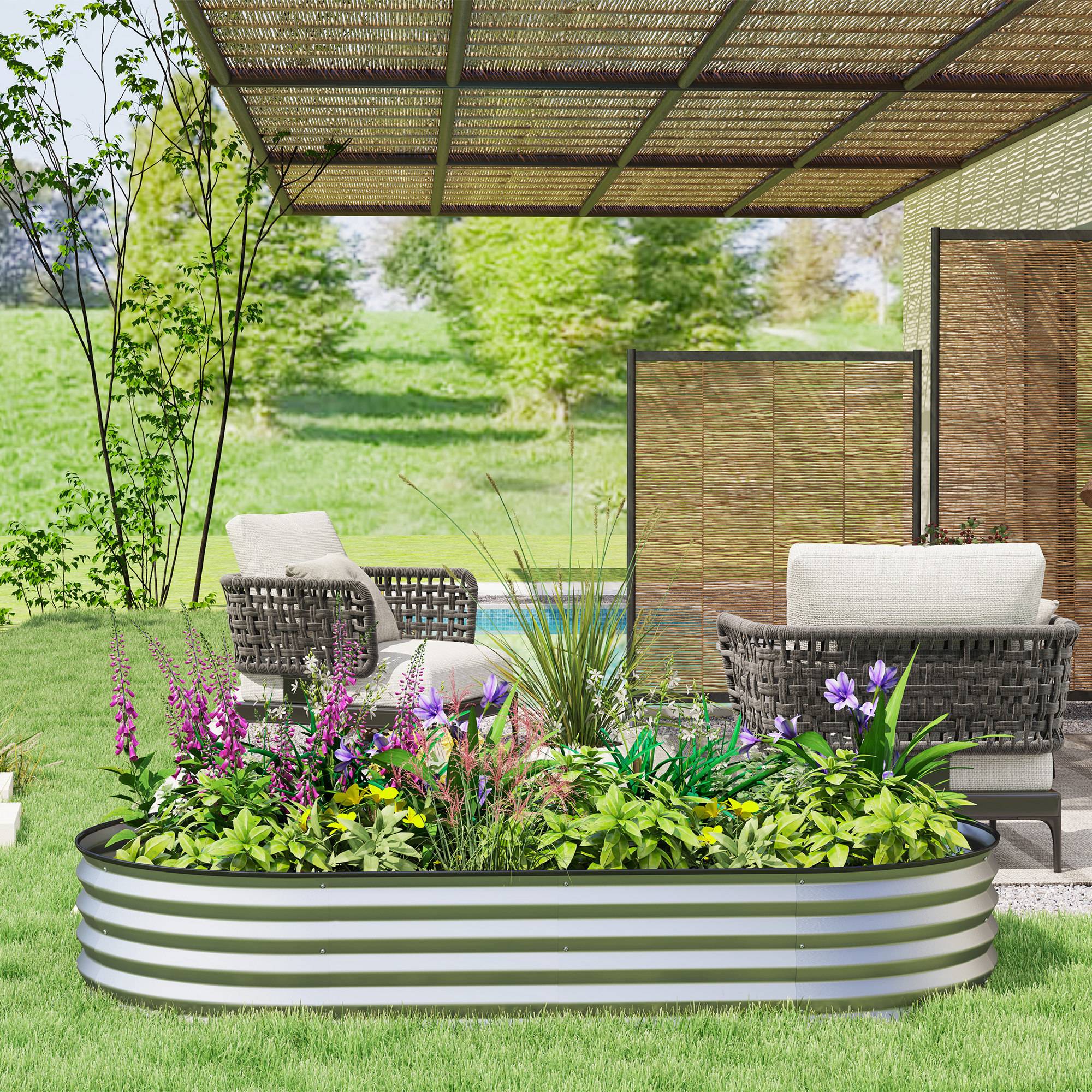 Jardinière surélevée galvanisée en acier lit de jardin bordure caoutchouc 181 x 93 x 30 cm argent - Image 10