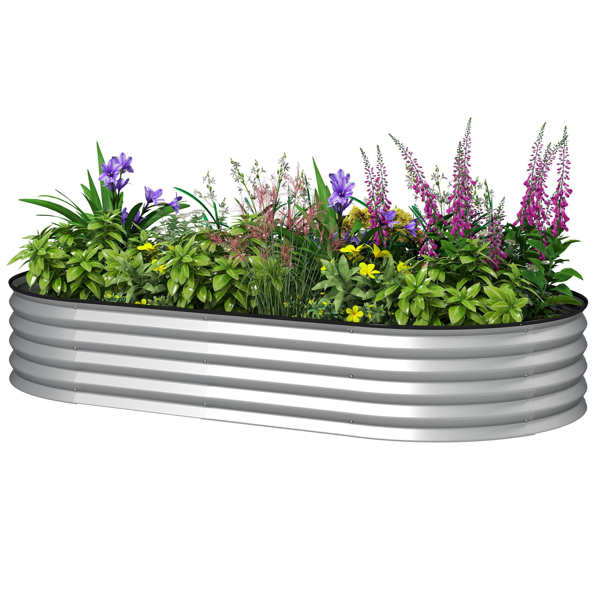 Jardinière surélevée galvanisée en acier lit de jardin bordure caoutchouc 181 x 93 x 30 cm argent - Image 2
