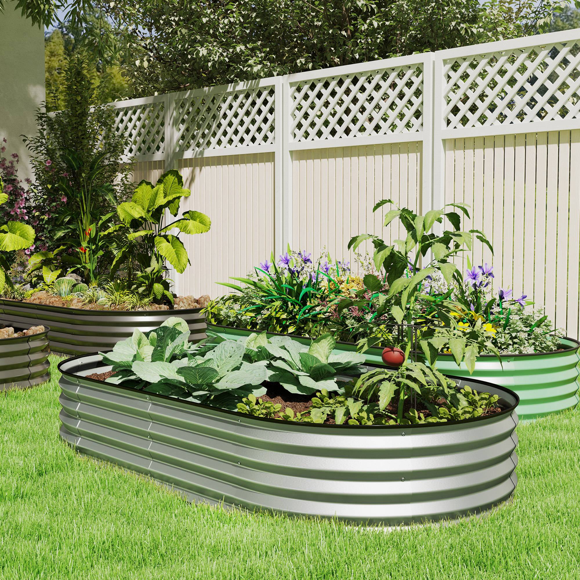 Jardinière surélevée galvanisée en acier lit de jardin bordure caoutchouc 181 x 93 x 30 cm argent - Image 4