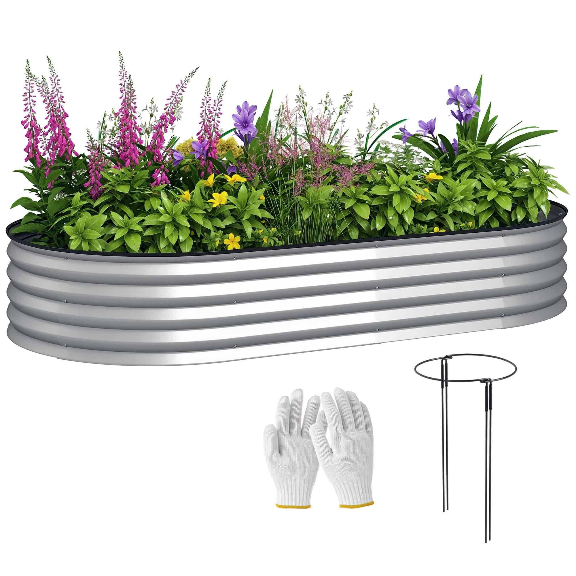 Jardinière surélevée galvanisée en acier lit de jardin bordure caoutchouc 181 x 93 x 30 cm argent - Image 1