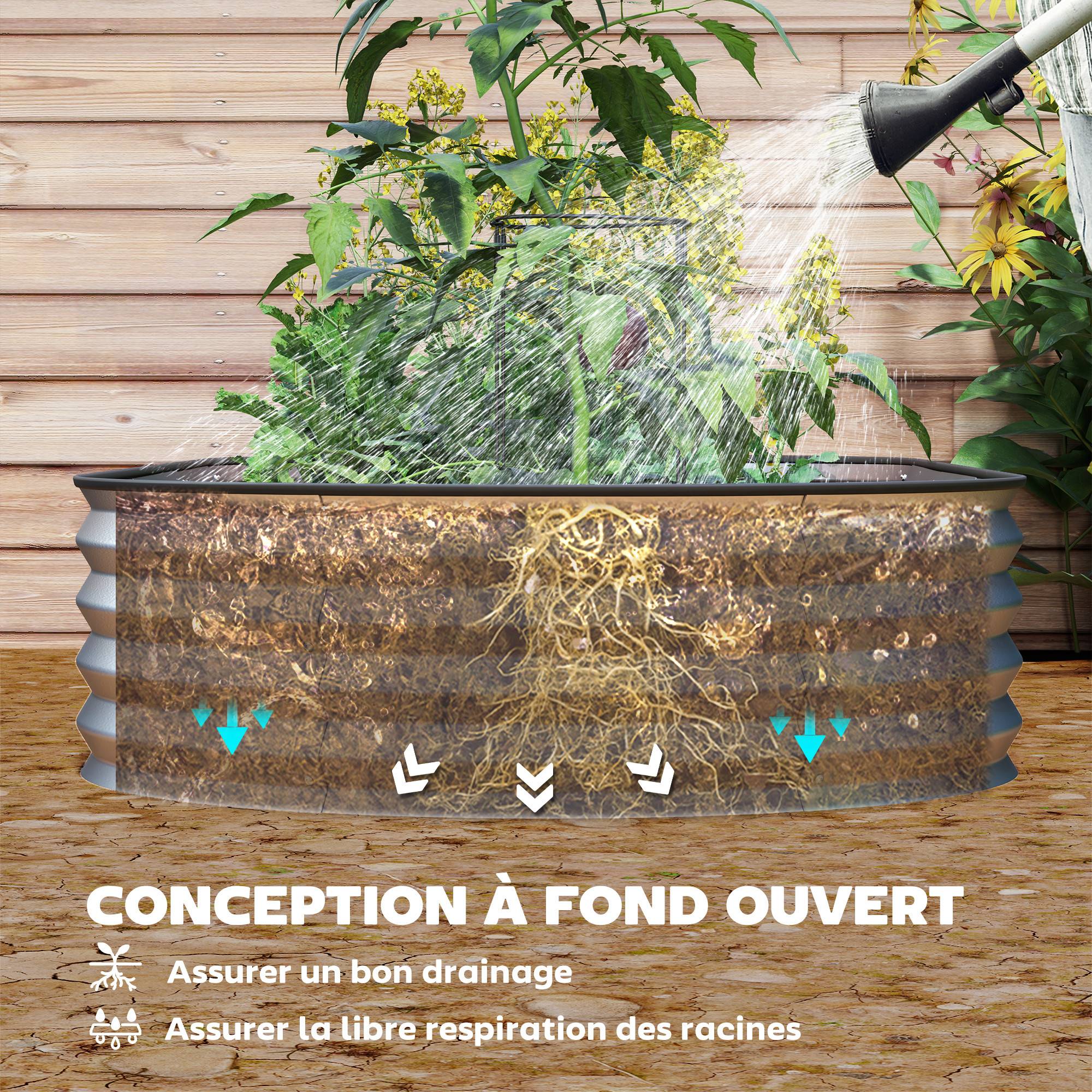 Jardinière surélevée galvanisée en acier lit de jardin bordure caoutchouc 181 x 93 x 30 cm argent - Image 8