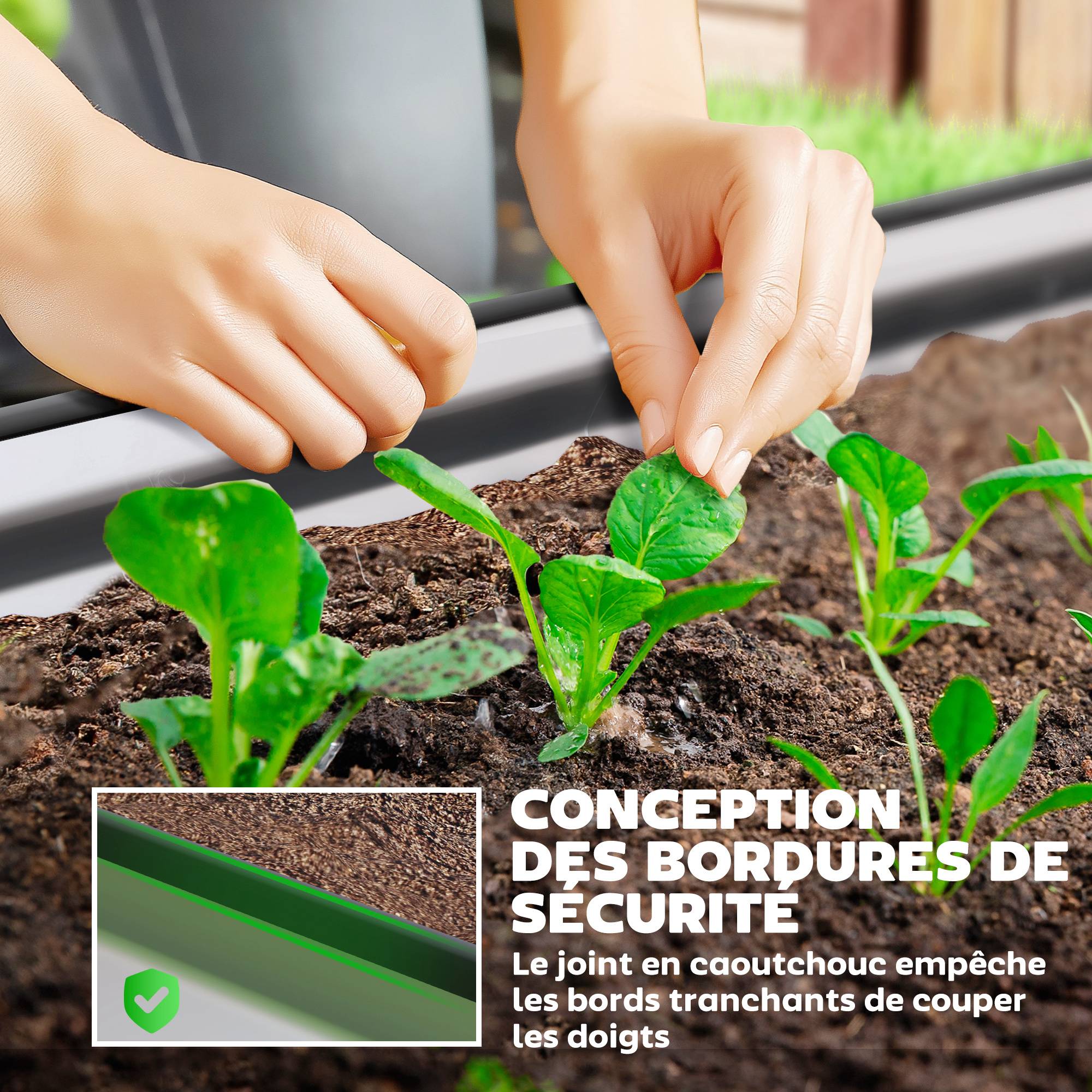 Jardinière surélevée galvanisée en acier lit de jardin bordure caoutchouc 181 x 93 x 30 cm argent - Image 7