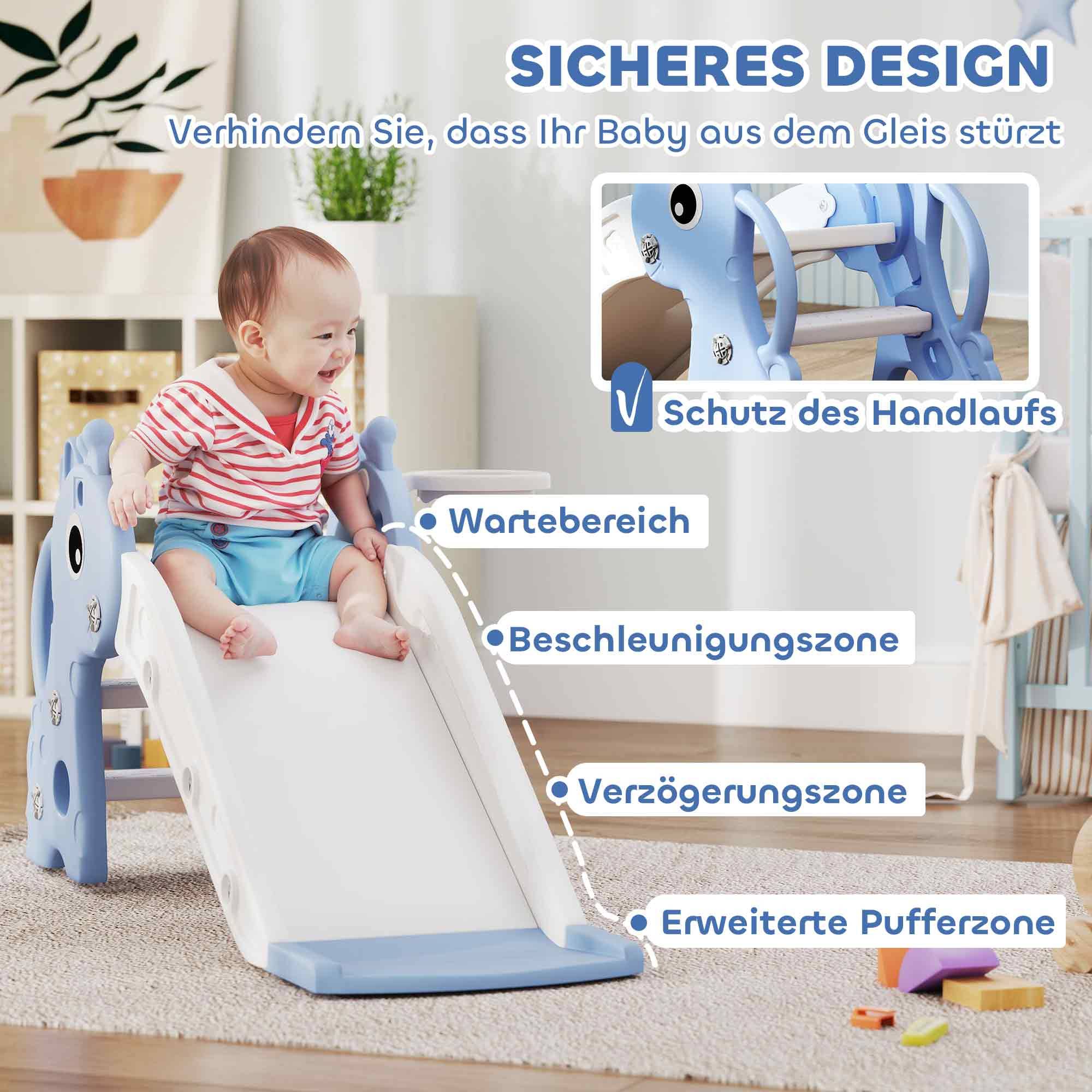 Toboggan 3 en 1 pour enfants, en forme de girafe, avec panier de basket et ballon, bleu - Image 8