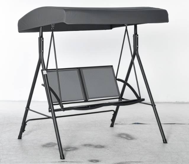 Balançoire 2 places de jardin avec toit réglable, 140x118x162cm, gris - Image 1
