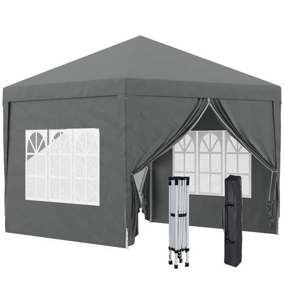 ComfortXL - Tonnelle pliante acier et toile Oxford 3x3 m jardin 4 parois amovibles fenêtres gris - ComfortXL Outdoor Living - Image 1