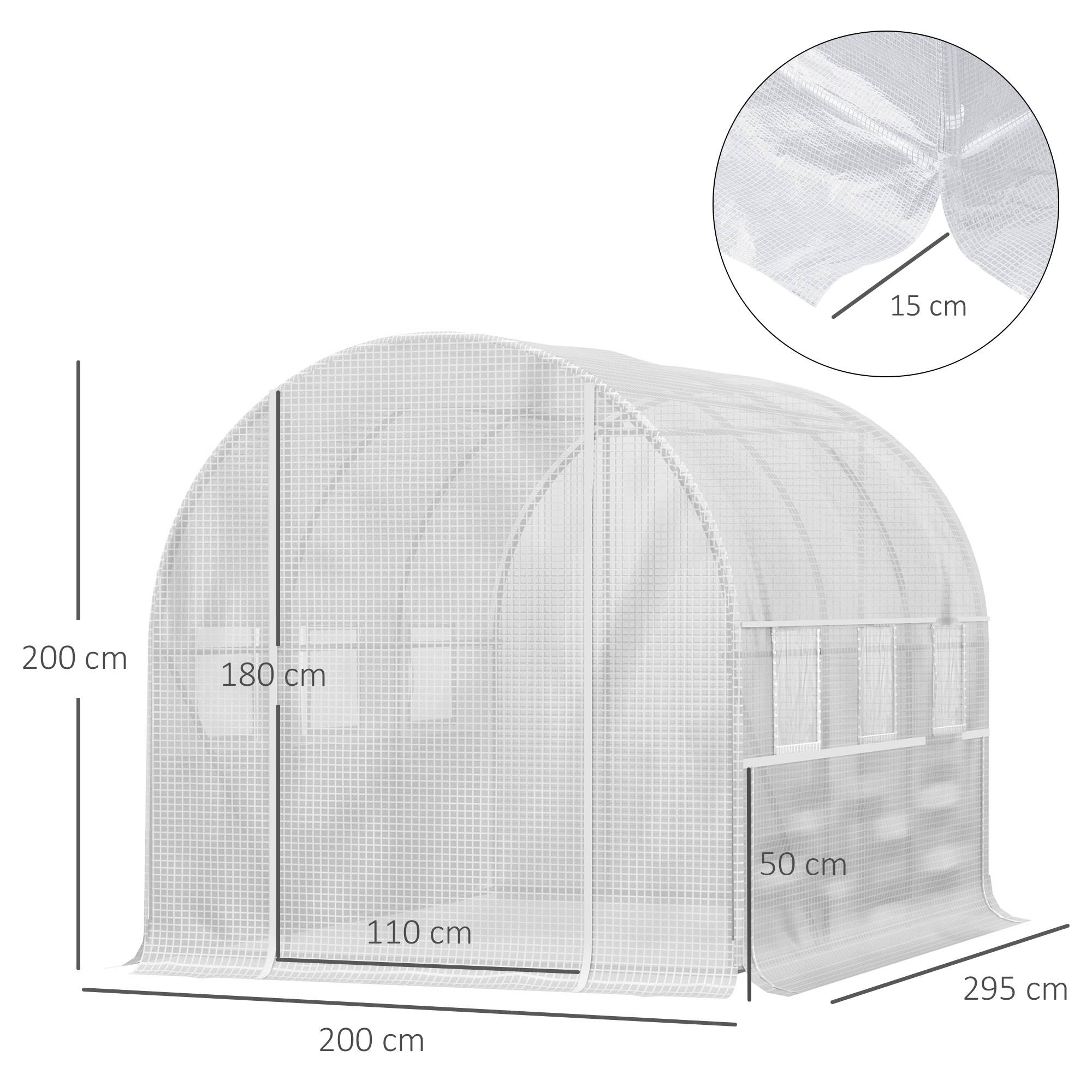 Serre potagère blanche 3 x 2 x 2 m, structure acier, bâche PE, portes zippées et fenêtres filet - Image 5