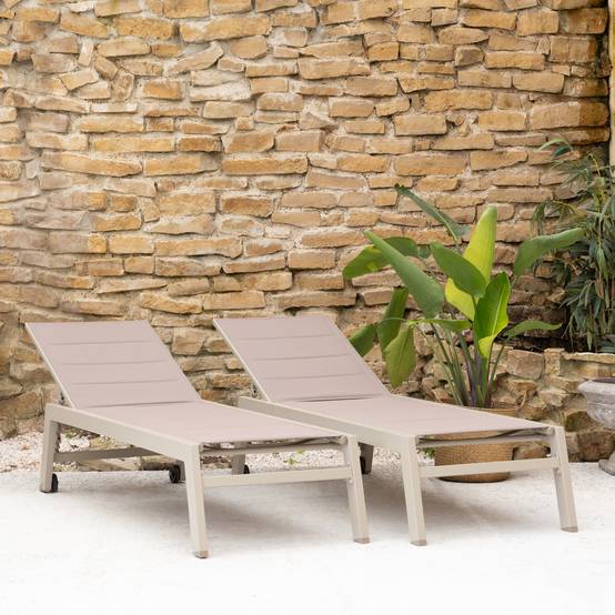 Lot de 2 bains de soleil BARBADOS en textilène taupe - aluminium taupe - HAPPY GARDEN - Image 10