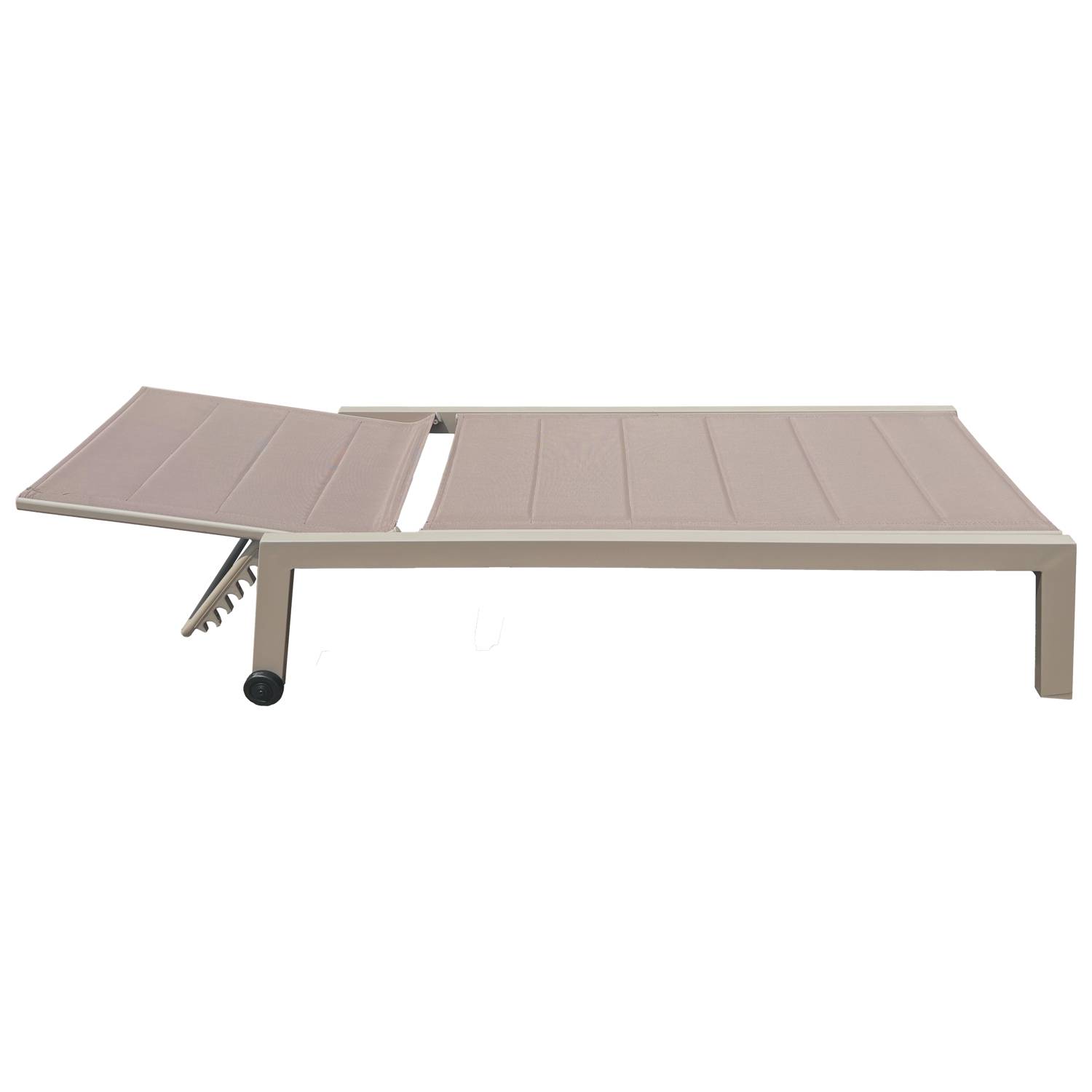 Happy Garden - Lot de 2 bains de soleil BARBADOS en textilène taupe - aluminium taupe - HAPPY GARDEN - Image 4