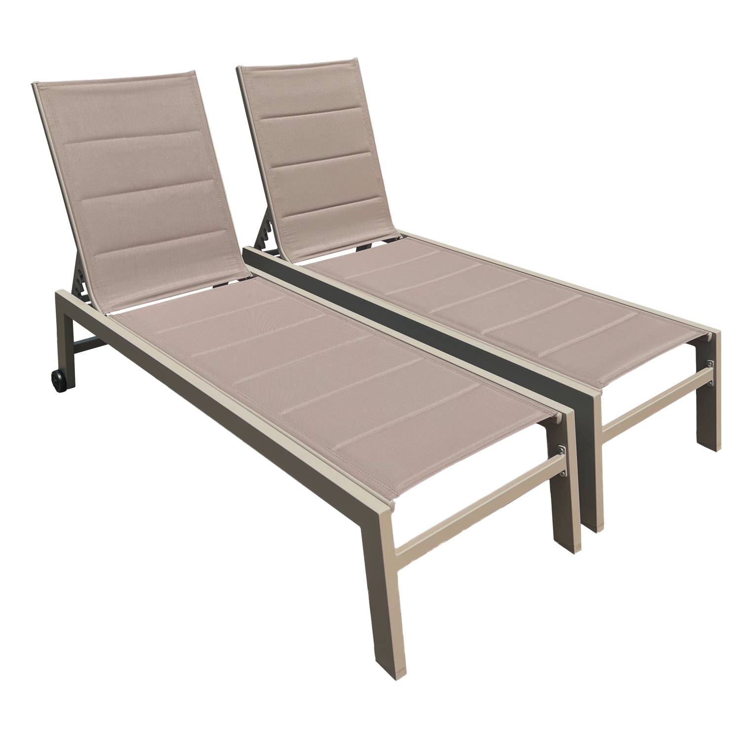 Happy Garden - Lot de 2 bains de soleil BARBADOS en textilène taupe - aluminium taupe - HAPPY GARDEN - Image 1
