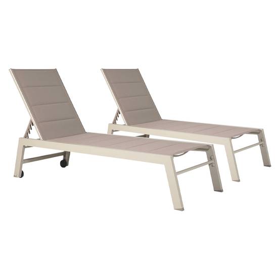 Lot de 2 bains de soleil BARBADOS en textilène taupe - aluminium taupe - HAPPY GARDEN - Image 1