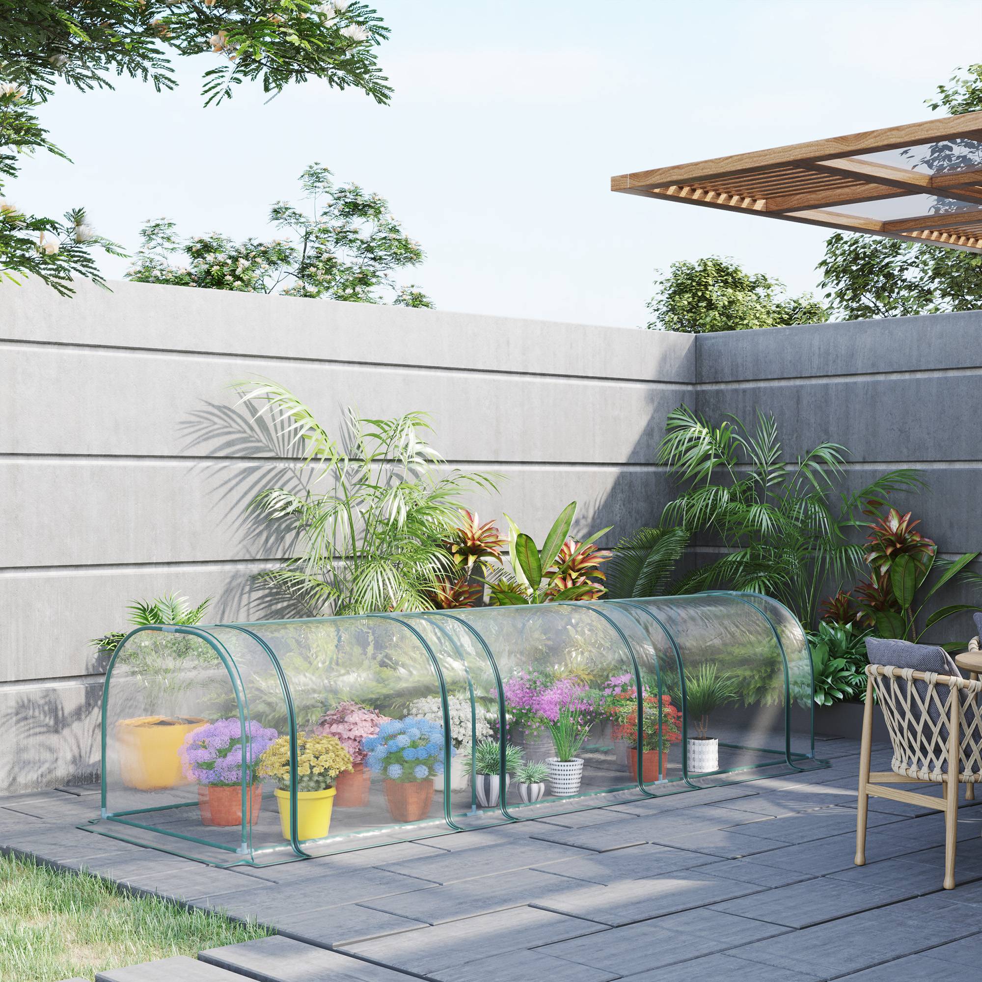Maison Chic - Mini Serre de Jardin, Mini Serre Tunnel, Serre à Tomates 3,5x1x0,8H m, Acier, PVC Anti-UV, 3 Fenêtres - Image 4