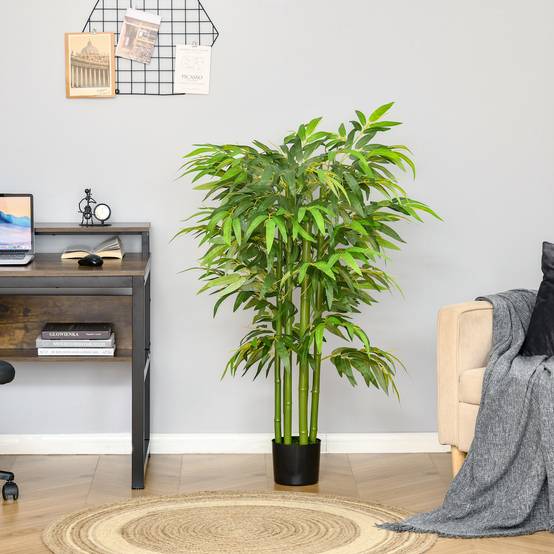 Bambou artificiel de 140 cm avec pot et tiges réalistes, arbre synthétique d'intérieur pour la décoration de la maison ou du bureau, vert - Image 3