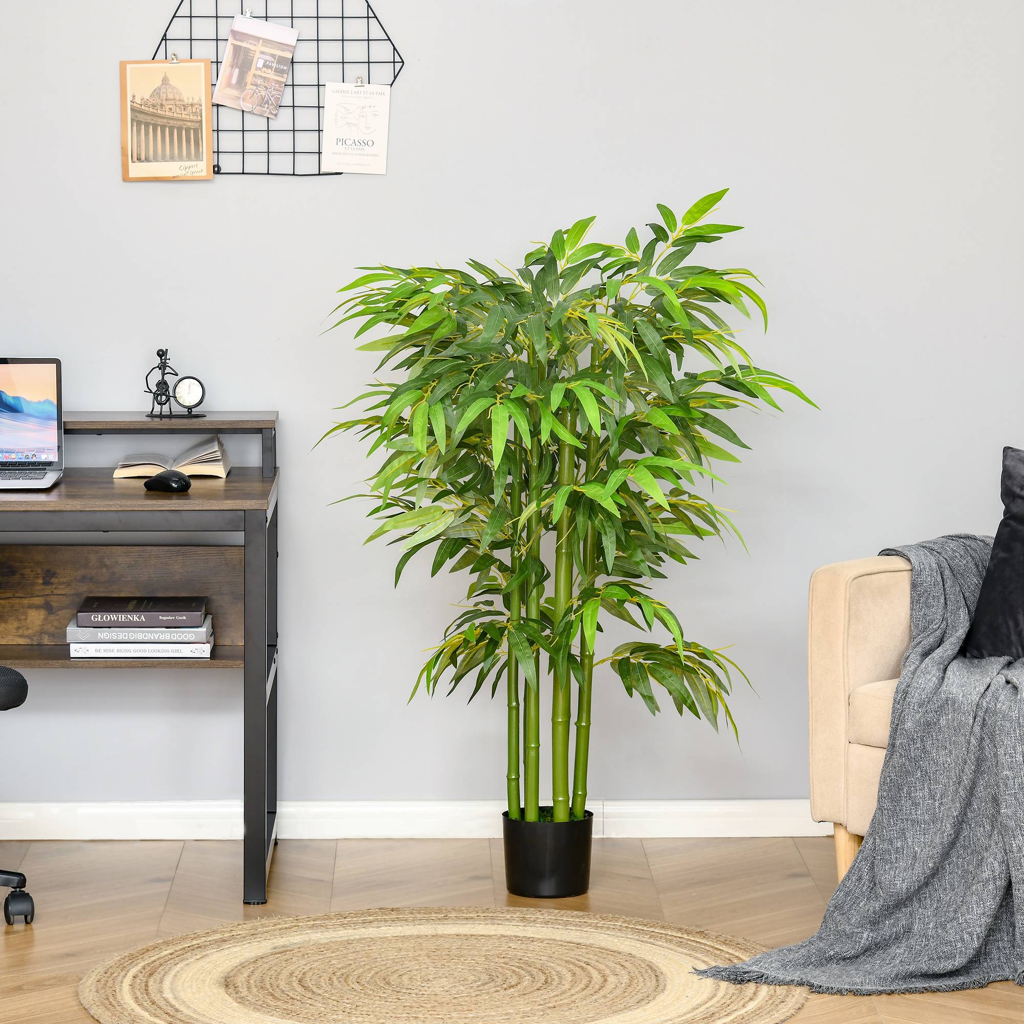 Bambou artificiel de 140 cm avec pot et tiges réalistes, arbre synthétique d'intérieur pour la décoration de la maison ou du bureau, vert - Image 3