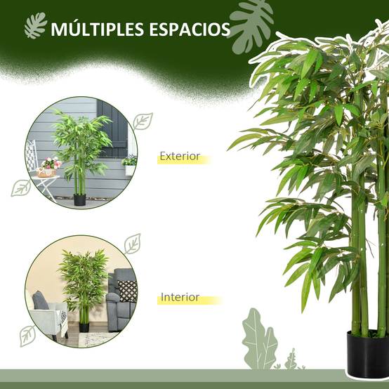 Bambou artificiel de 140 cm avec pot et tiges réalistes, arbre synthétique d'intérieur pour la décoration de la maison ou du bureau, vert - Image 8