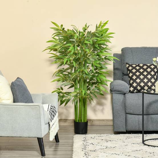 Bambou artificiel de 140 cm avec pot et tiges réalistes, arbre synthétique d'intérieur pour la décoration de la maison ou du bureau, vert - Image 4