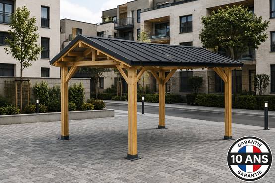 Cpbf Charpentes - Carport SUR MESURE charpente deux pentes 500 cm x 4 poteaux, bois DOUGLAS Français (Charpente en bois-auvent-abri voiture). Garantie 10 ans - Image 1