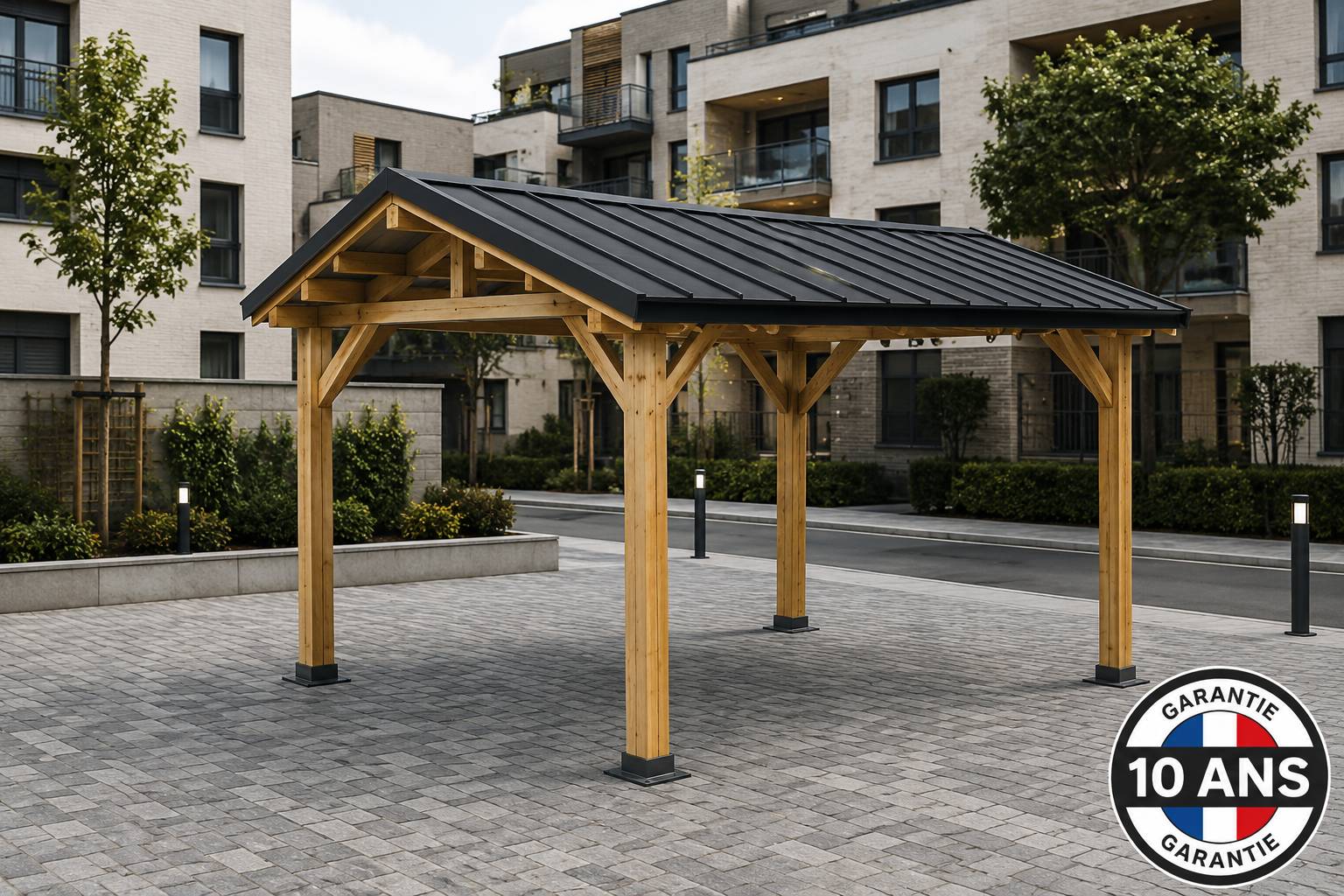 Cpbf Charpentes - Carport SUR MESURE charpente deux pentes 500 cm x 4 poteaux, bois DOUGLAS Français  (Charpente en bois-auvent-abri voiture). Garantie 10 ans