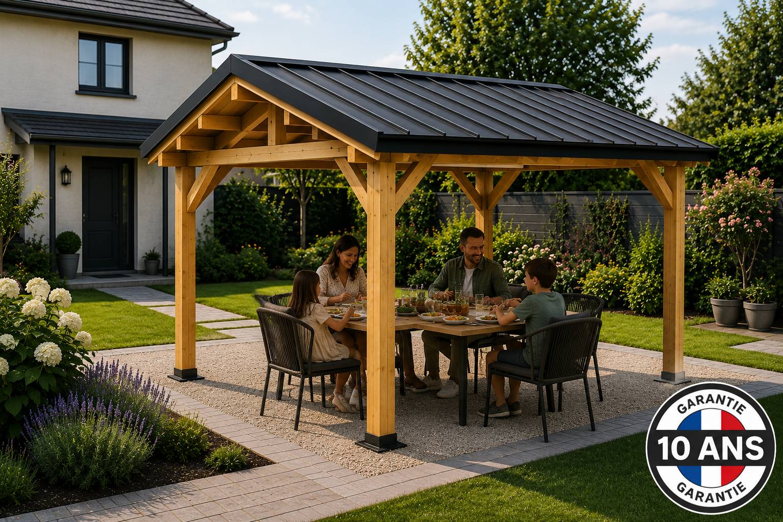 Cpbf Charpentes - Carport SUR MESURE charpente deux pentes 500 cm x 4 poteaux, bois DOUGLAS Français (Charpente en bois-auvent-abri voiture). Garantie 10 ans - Image 3
