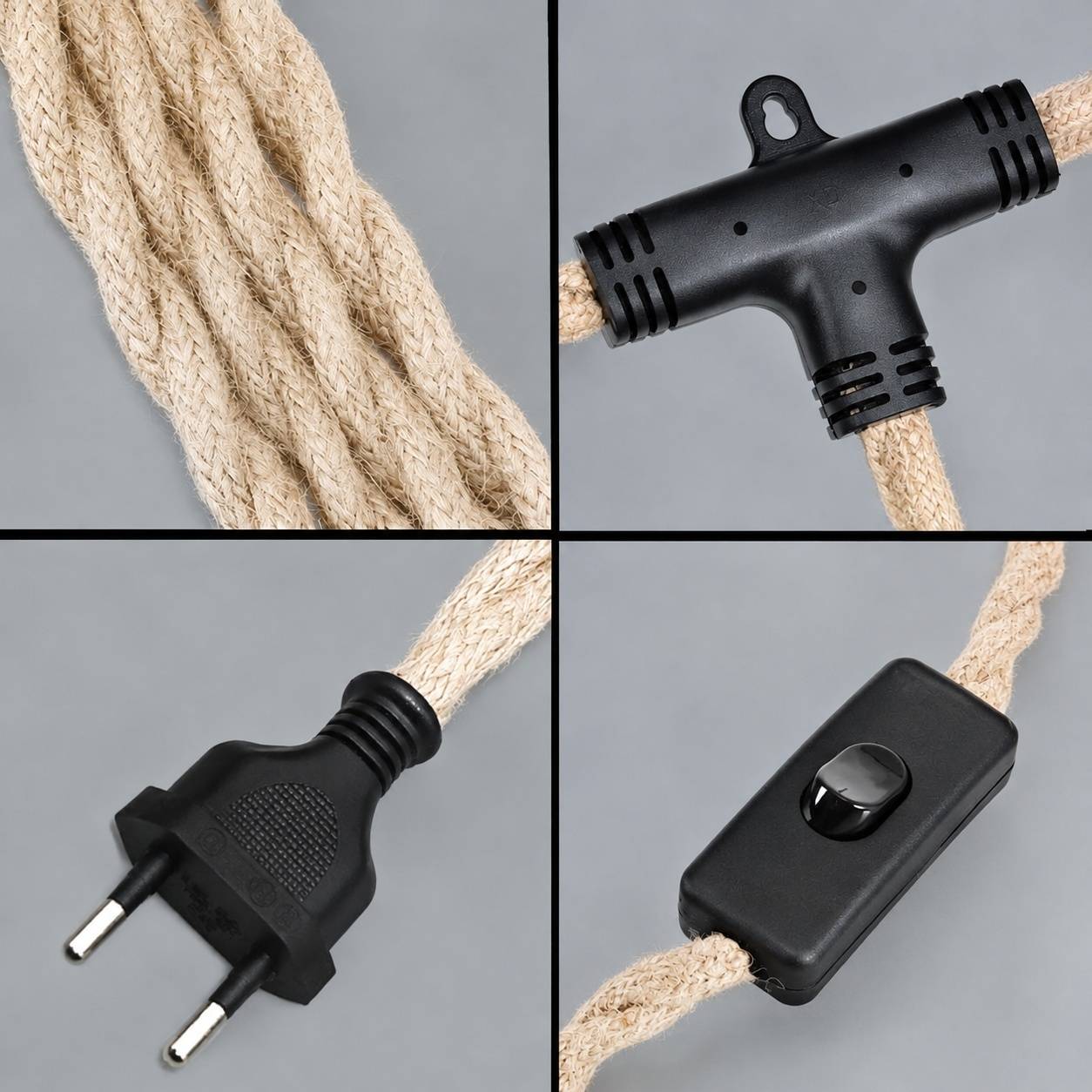 Suspension Vintage Cordes Chanvre 2 Douilles E27 6 Mètres Sans Ampoule - Image 7