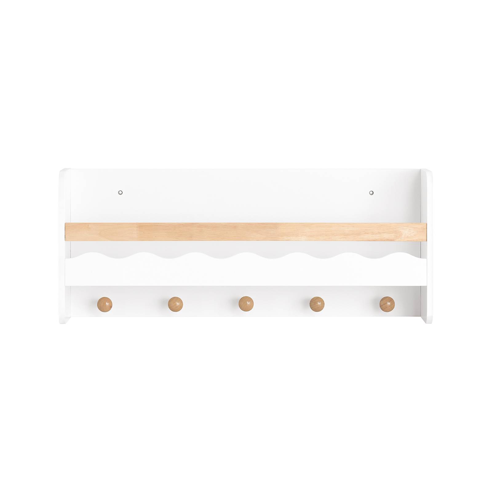 SoBuy Étagère Murale Enfant avec 5 Crochets, Bibliothèque et Porte-Manteau Blanche - Image 1